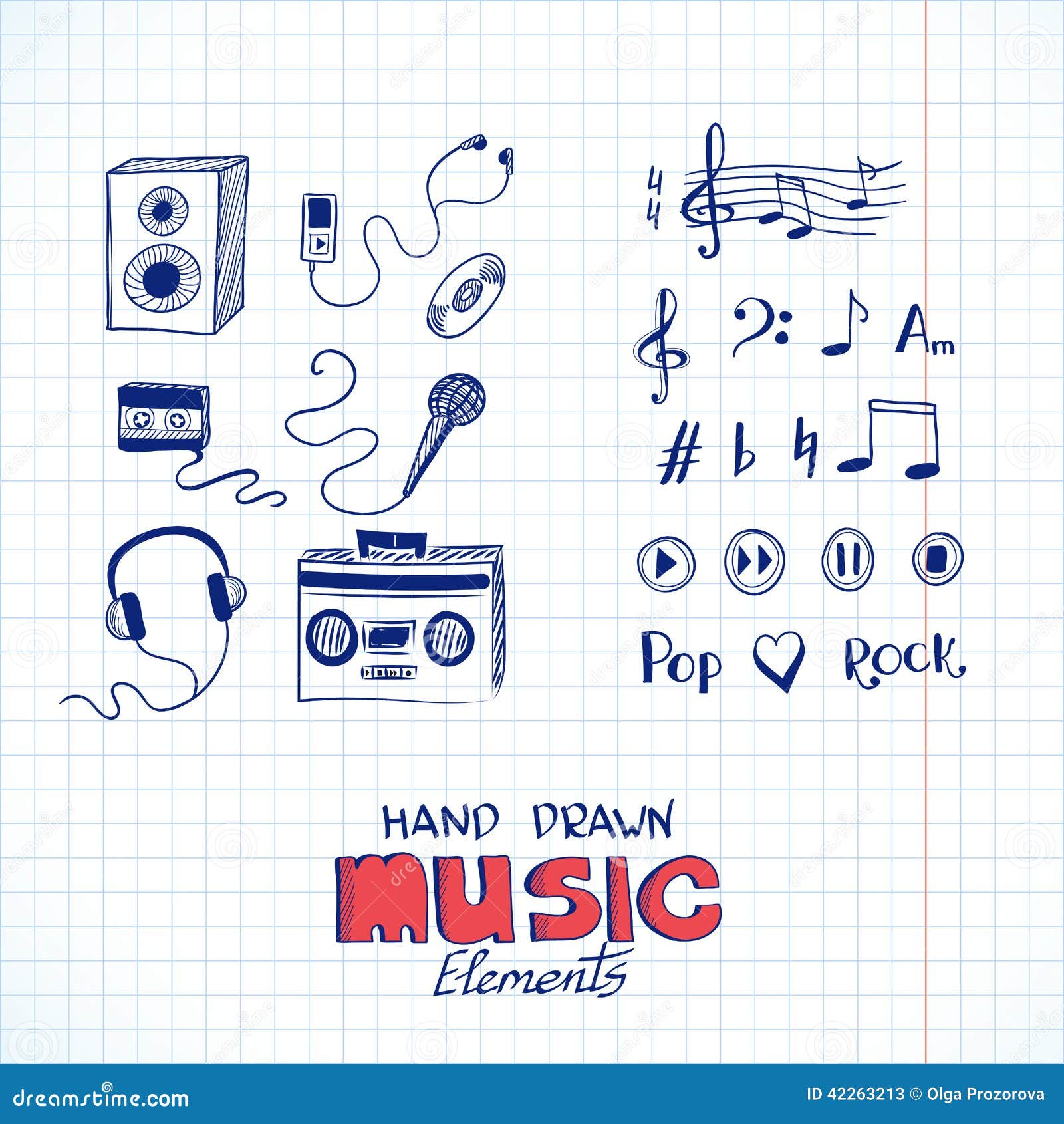 Sketch of music elements stock vector. Illustration of song - 42263213