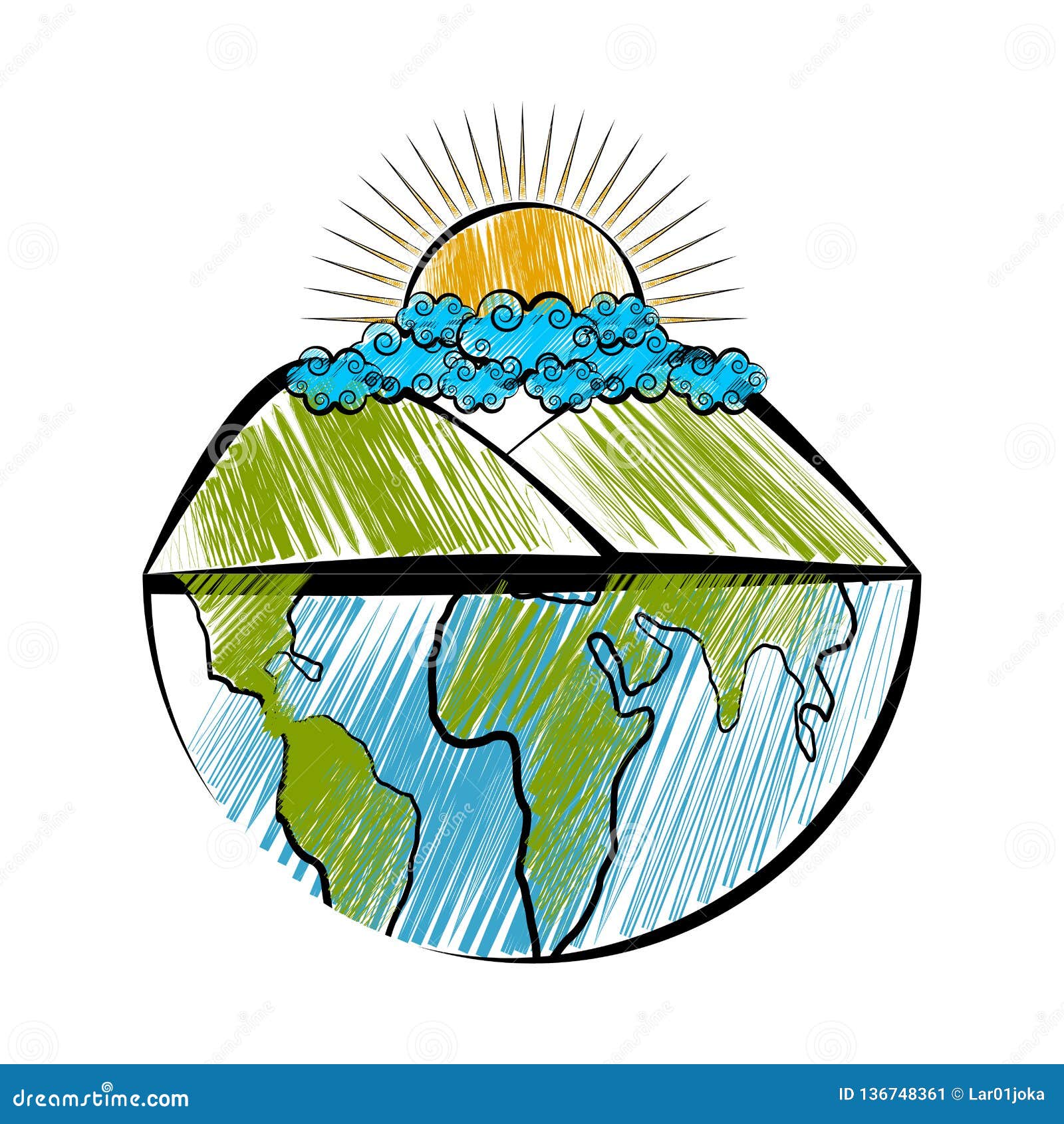 Sketch of a Nature Landscape on a Half Earth Stock Vector