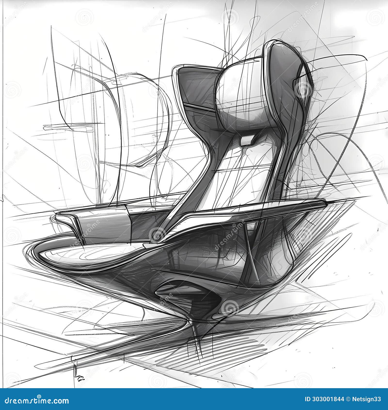 Sketch of Office Chair, a Sketch of a Chair Stock Illustration