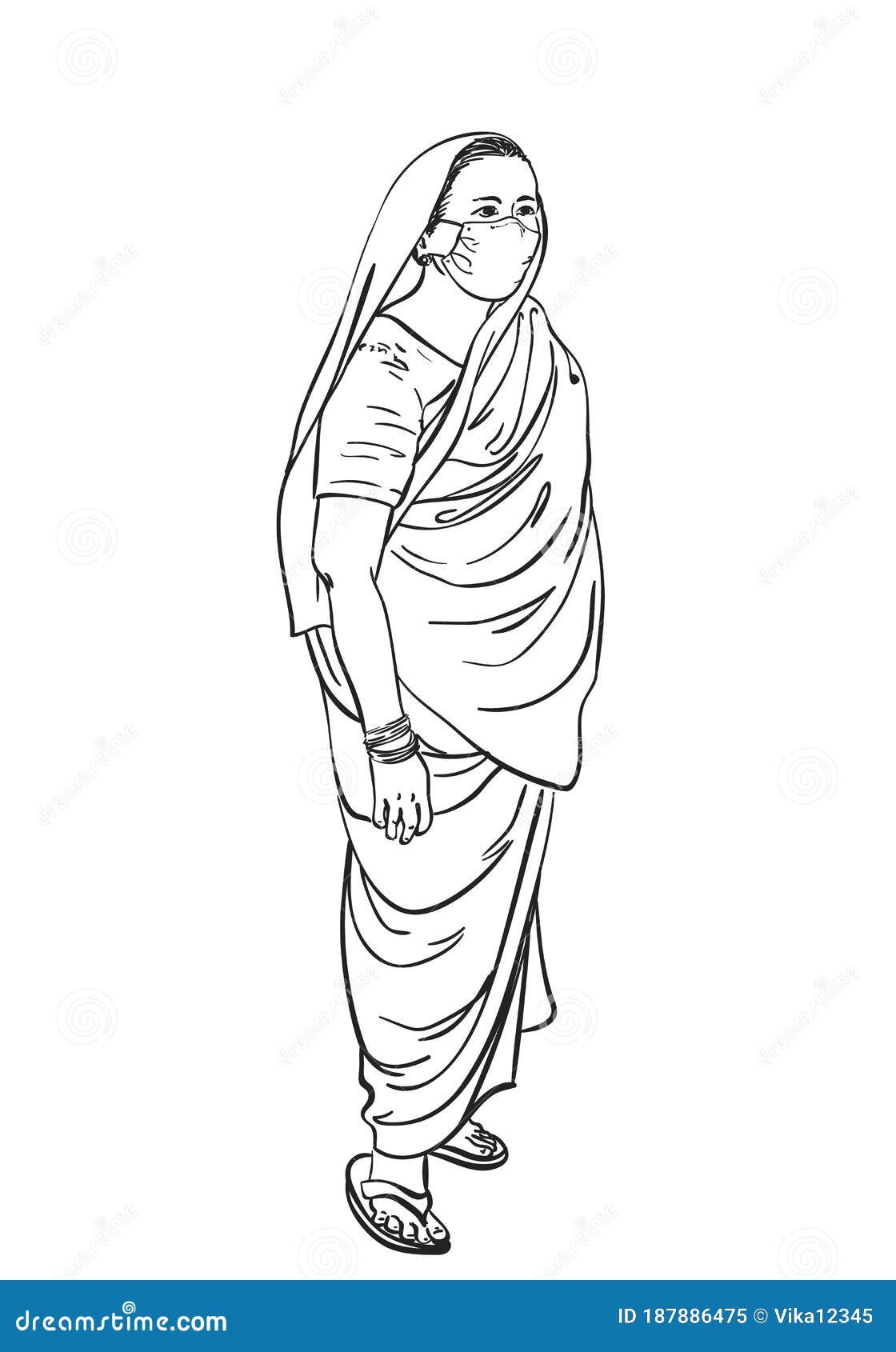 Cartoon Child Girl In Traditional Sari Coloring Page Outline Sketch Drawing  Vector, Car Drawing, Cartoon Drawing, Wing Drawing PNG and Vector with  Transparent Background for Free Download