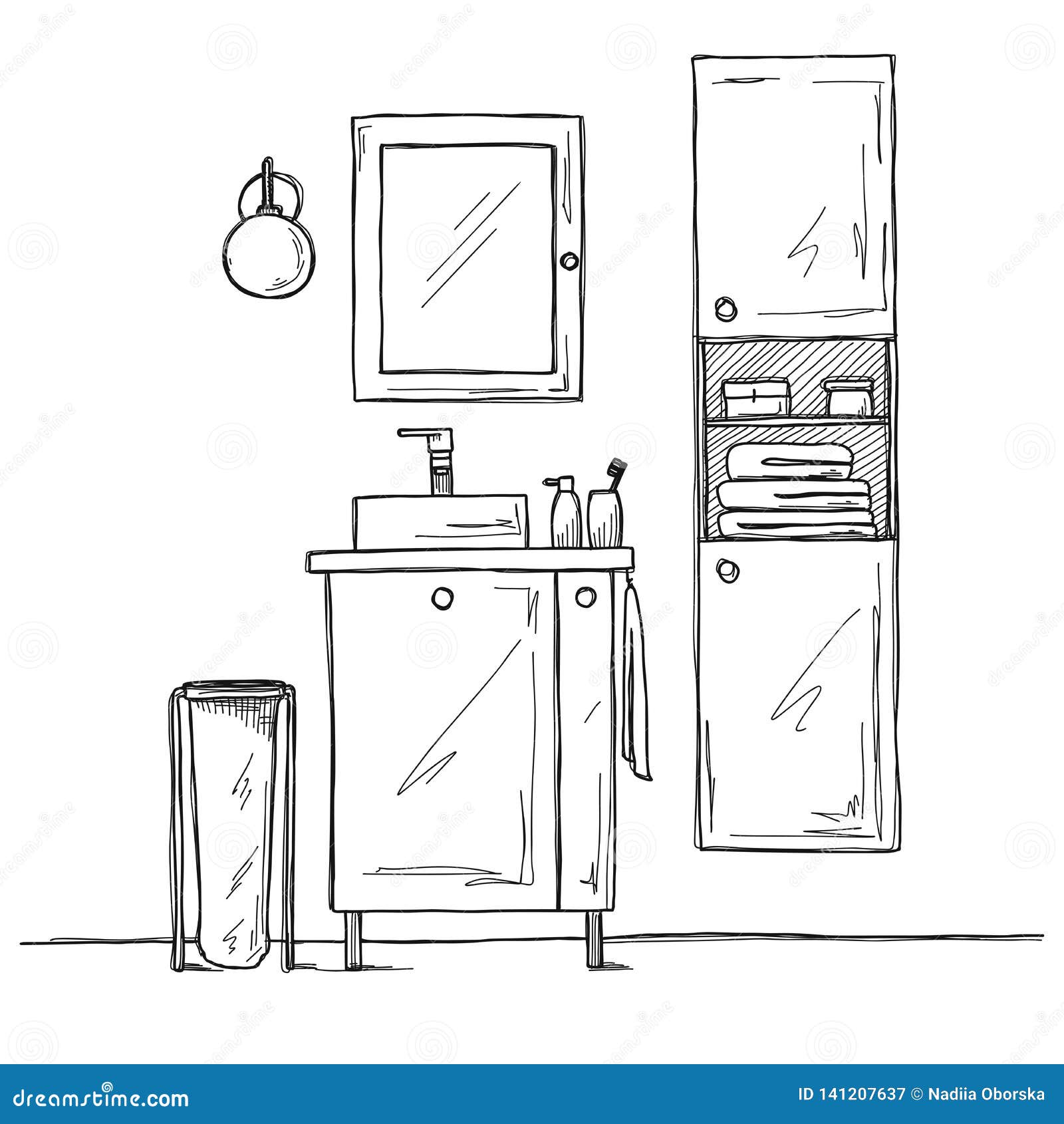 Sketch Part of the Bathroom. Washbasin, and Other Items Stock