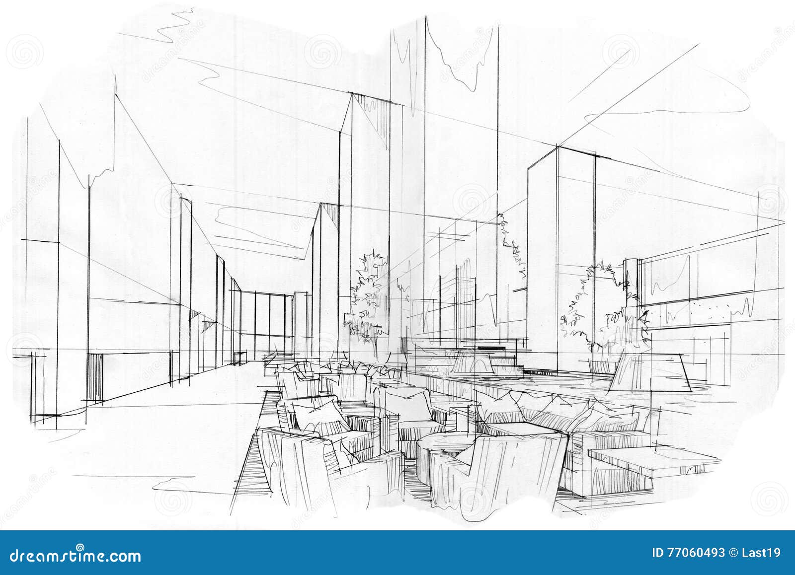 Sketch Interior Perspective Lobby Black And White Interior Design Stock  Photo Picture And Royalty Free Image Image 63916661