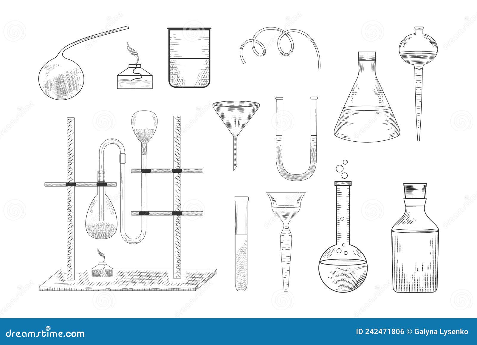 Premium Vector | Sketch of chemical laboratory objects glassware for a  chemical experiment on a chalk board vector