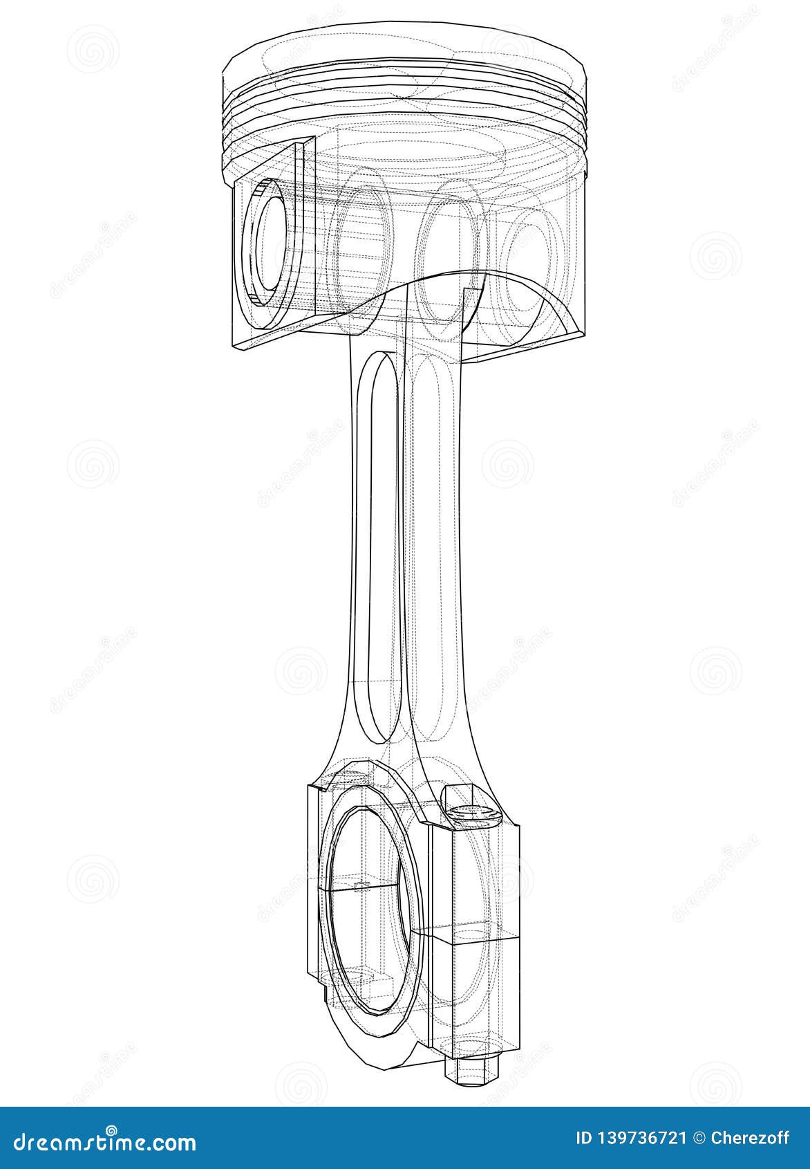 Sketch of Piston. Vector Rendering of 3d Stock Vector Illustration of