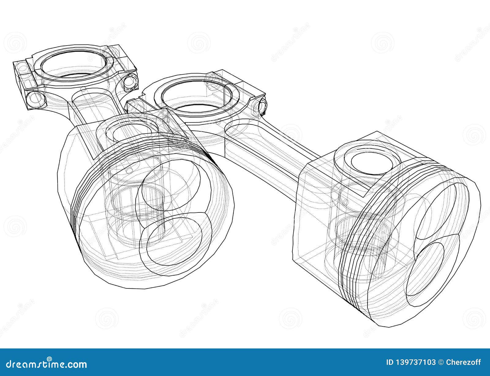 Sketch of Piston. Vector Rendering of 3d Stock Vector Illustration of