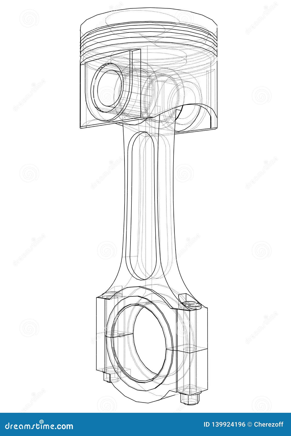 Sketch of Piston. Vector Rendering of 3d Stock Vector Illustration of