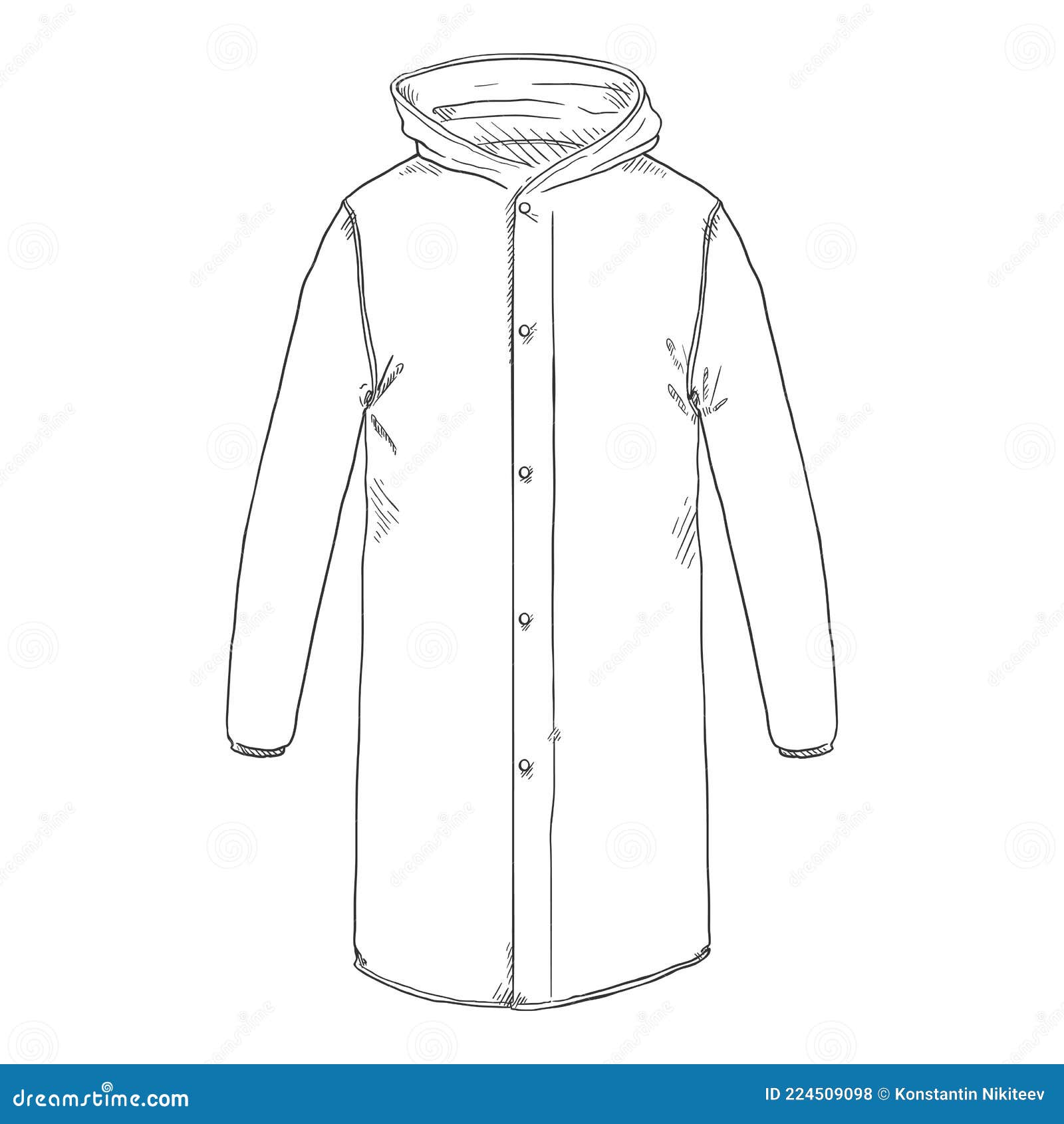 Sketch Raincoat with Butttons and Hood Stock Vector - Illustration of ...