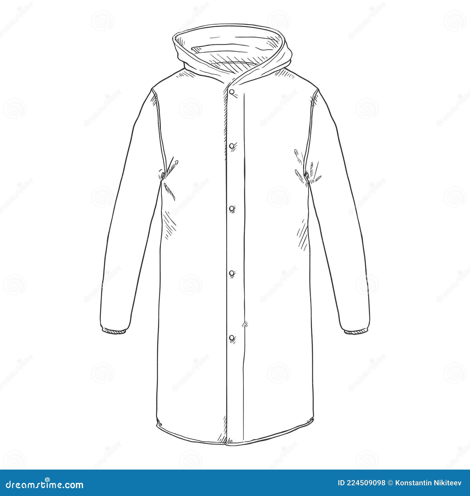 Sketch Raincoat with Butttons and Hood Stock Vector Illustration of