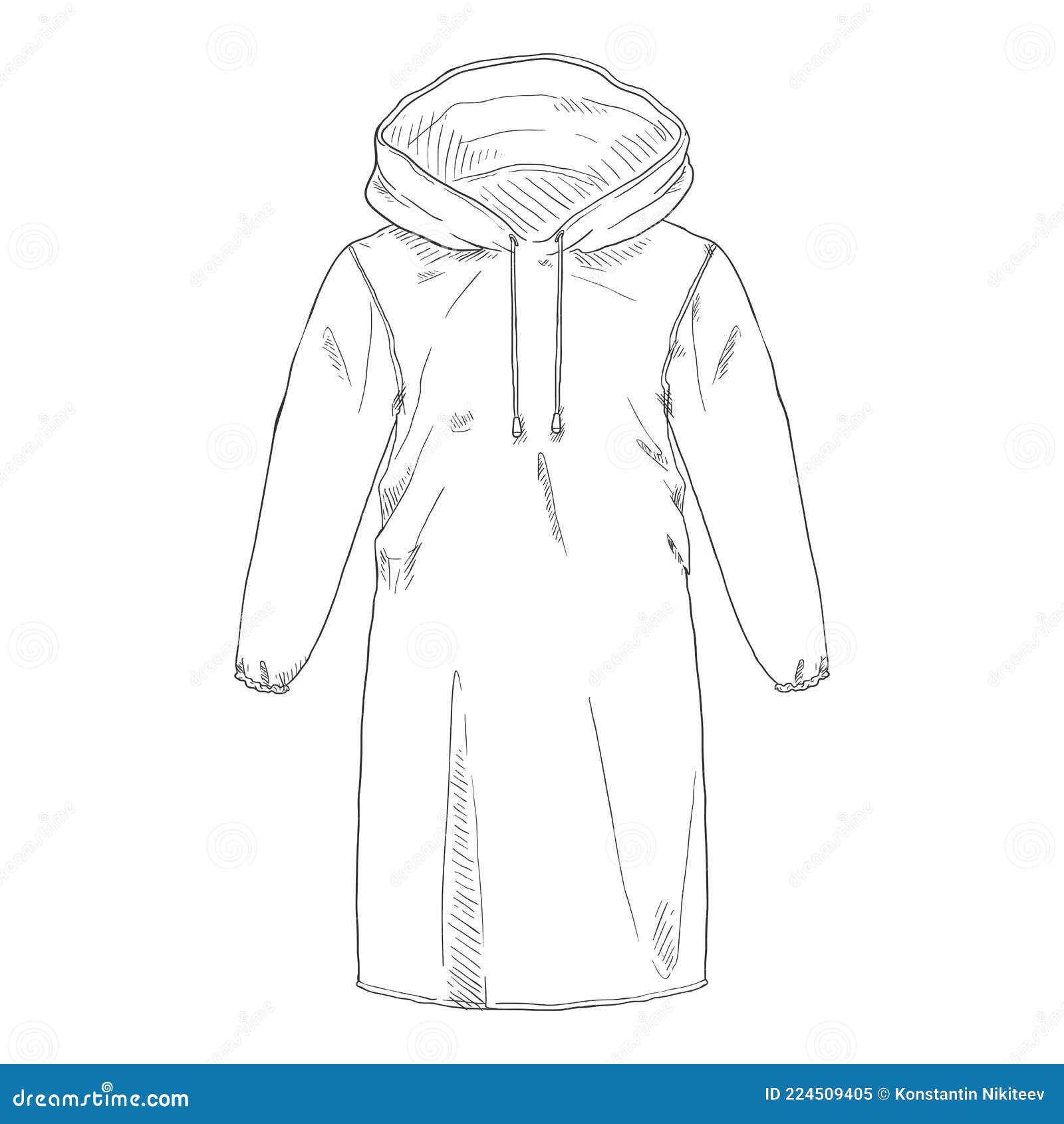 Raincoat with Hood. Vector Sketch Illustration Stock Vector