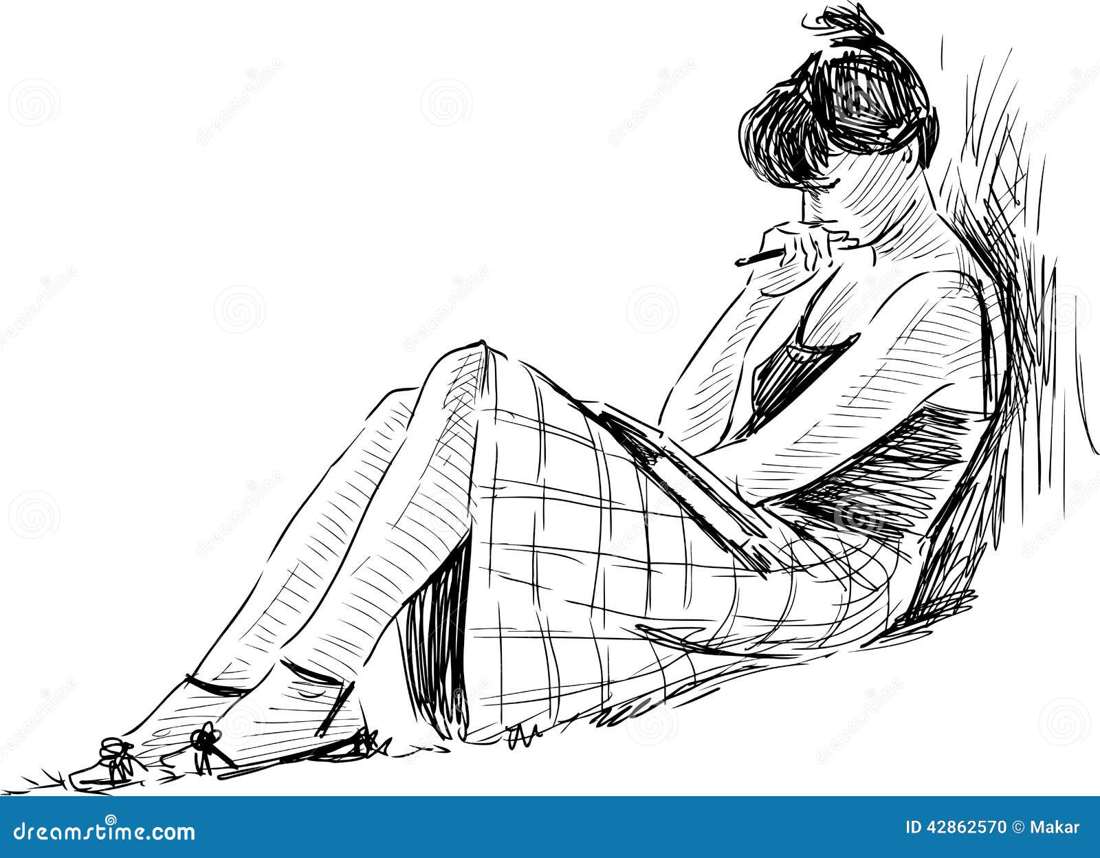 Sketch of reading girl stock vector. Illustration of park - 42862570