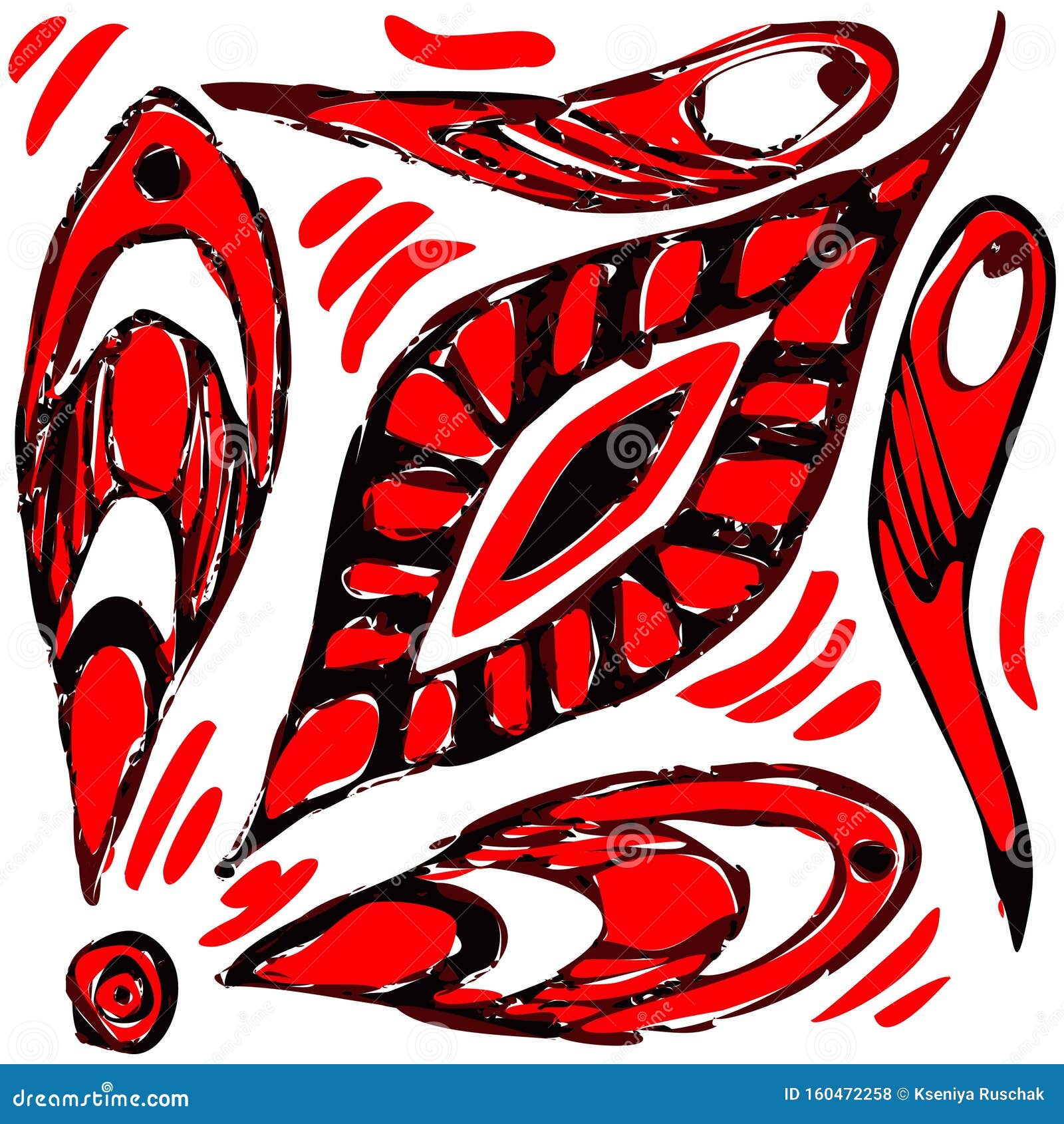 sketch red rflower leaf  on white background.  abstract 