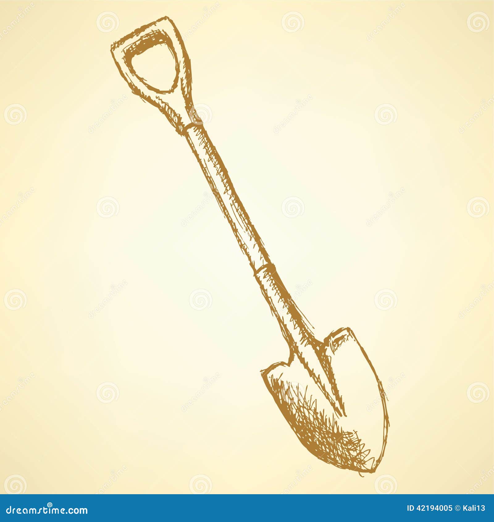 Sketch Shovel, Vector Vintage Background Stock Vector Illustration