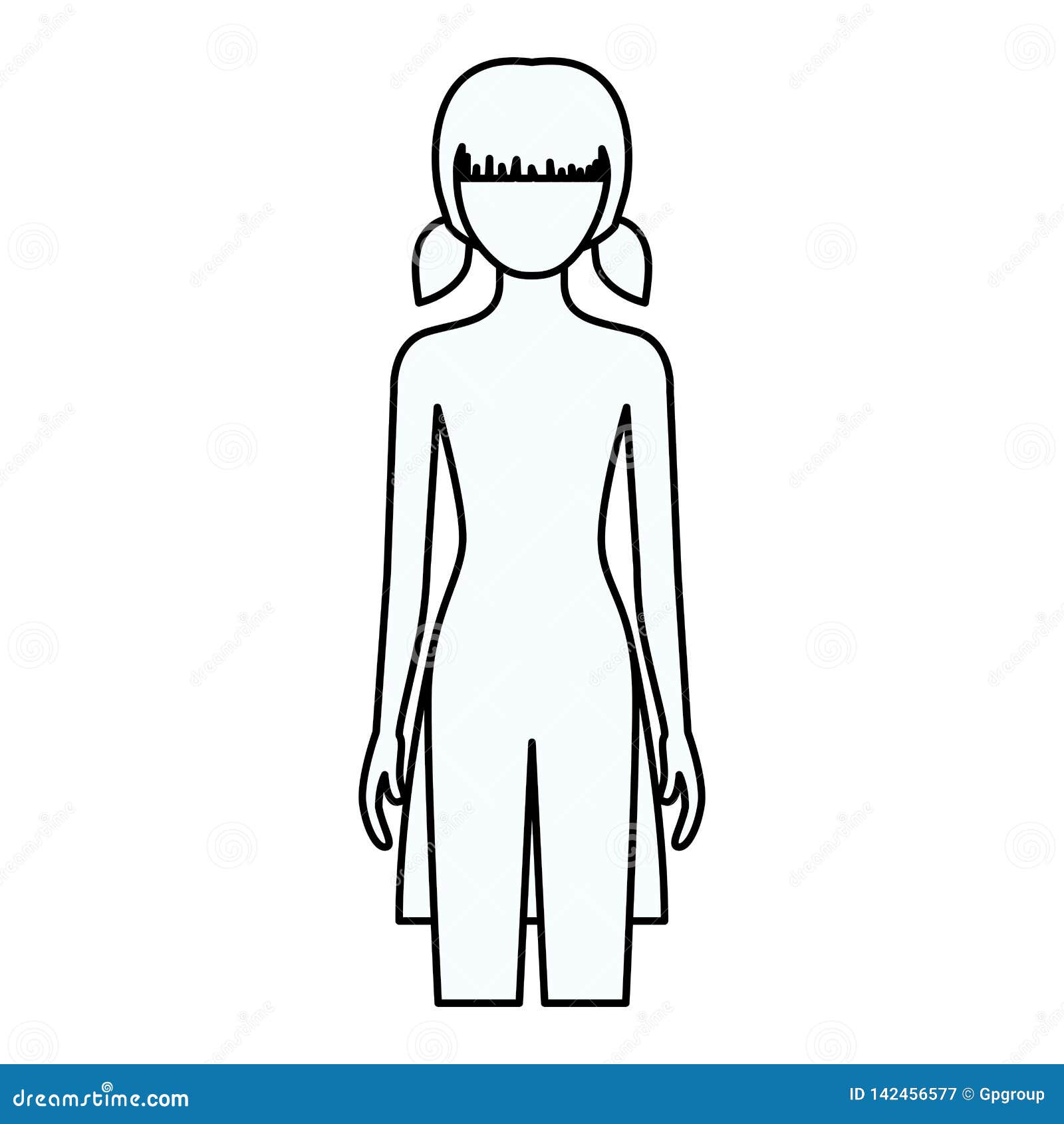 Sketch Silhouette Of Faceless Front View Girl Naked Body