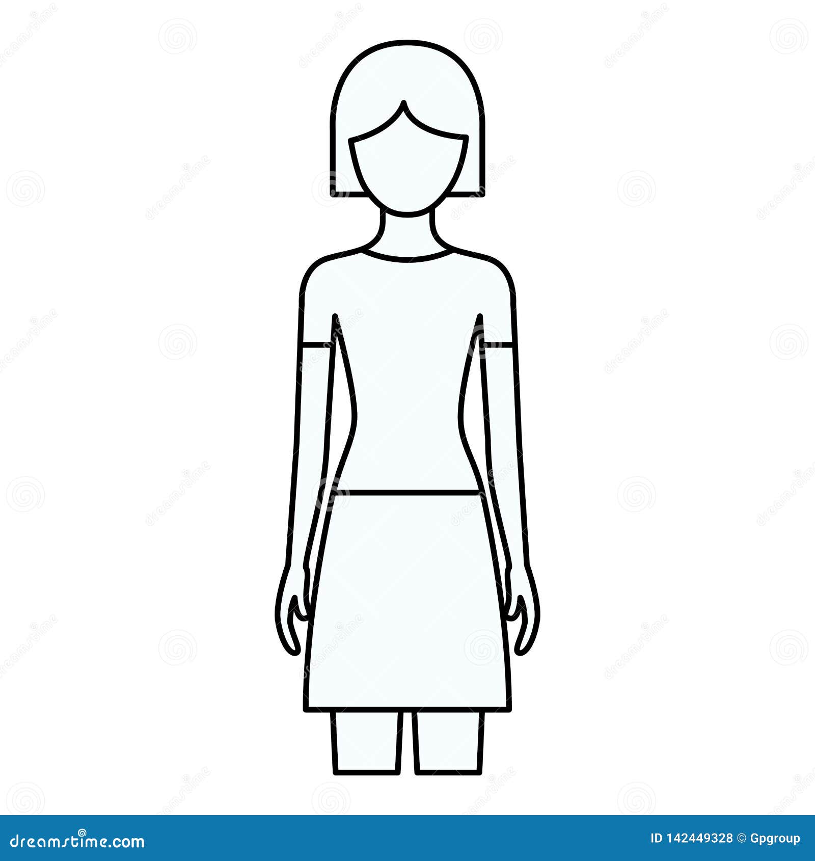 Sketch Silhouette Of Faceless Front View Woman With Skirt