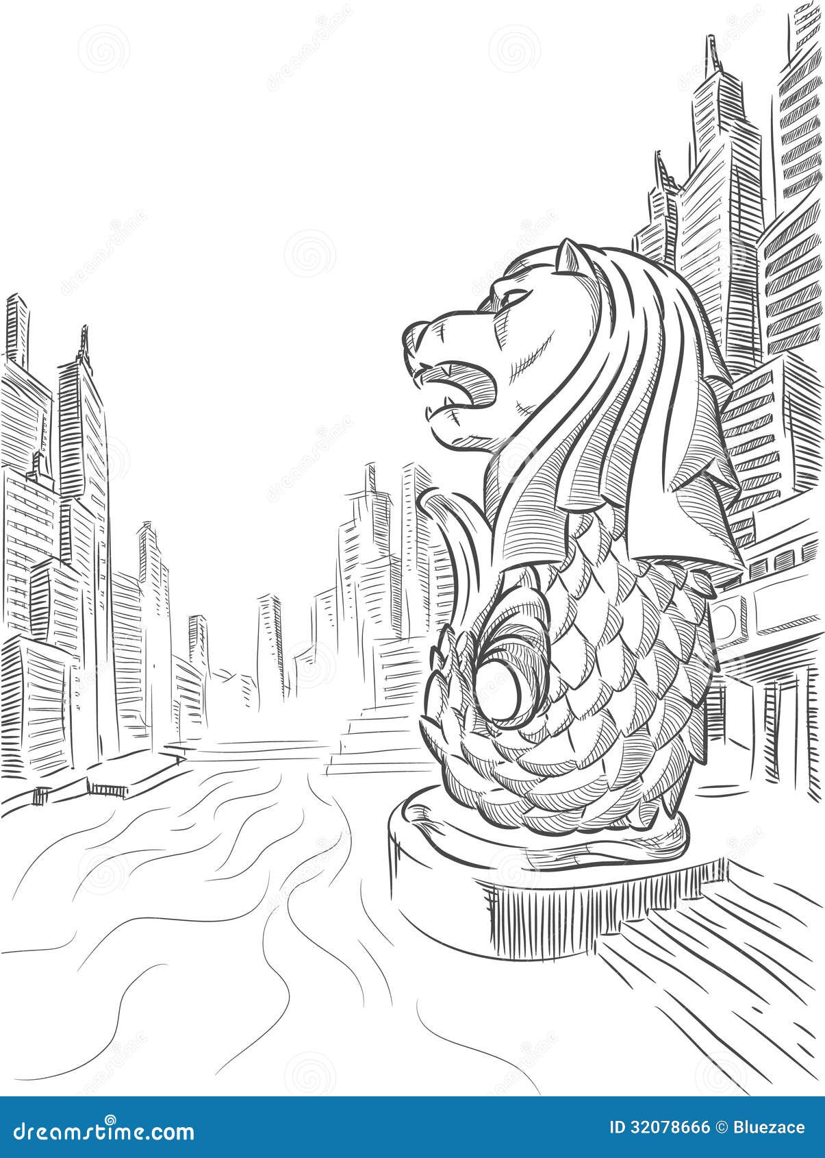One continuous line drawing Merlion fountain... - Stock Illustration  [70181759] - PIXTA