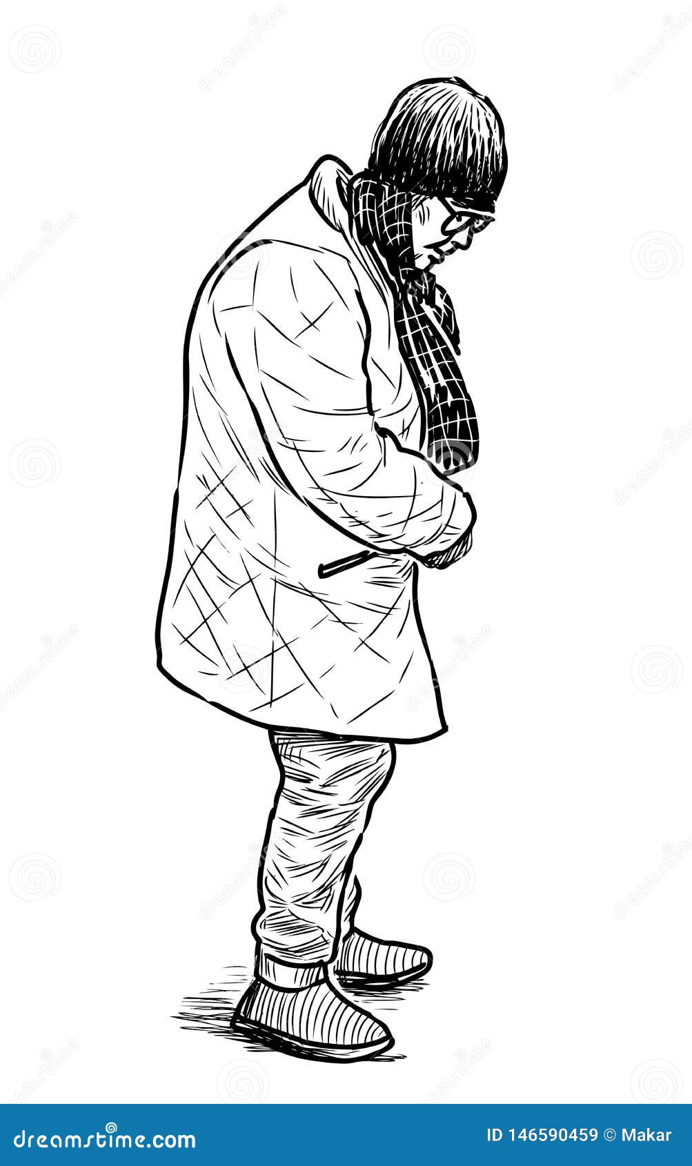 Sketch of a Standing Sad Elderly Woman Stock Vector - Illustration of ...