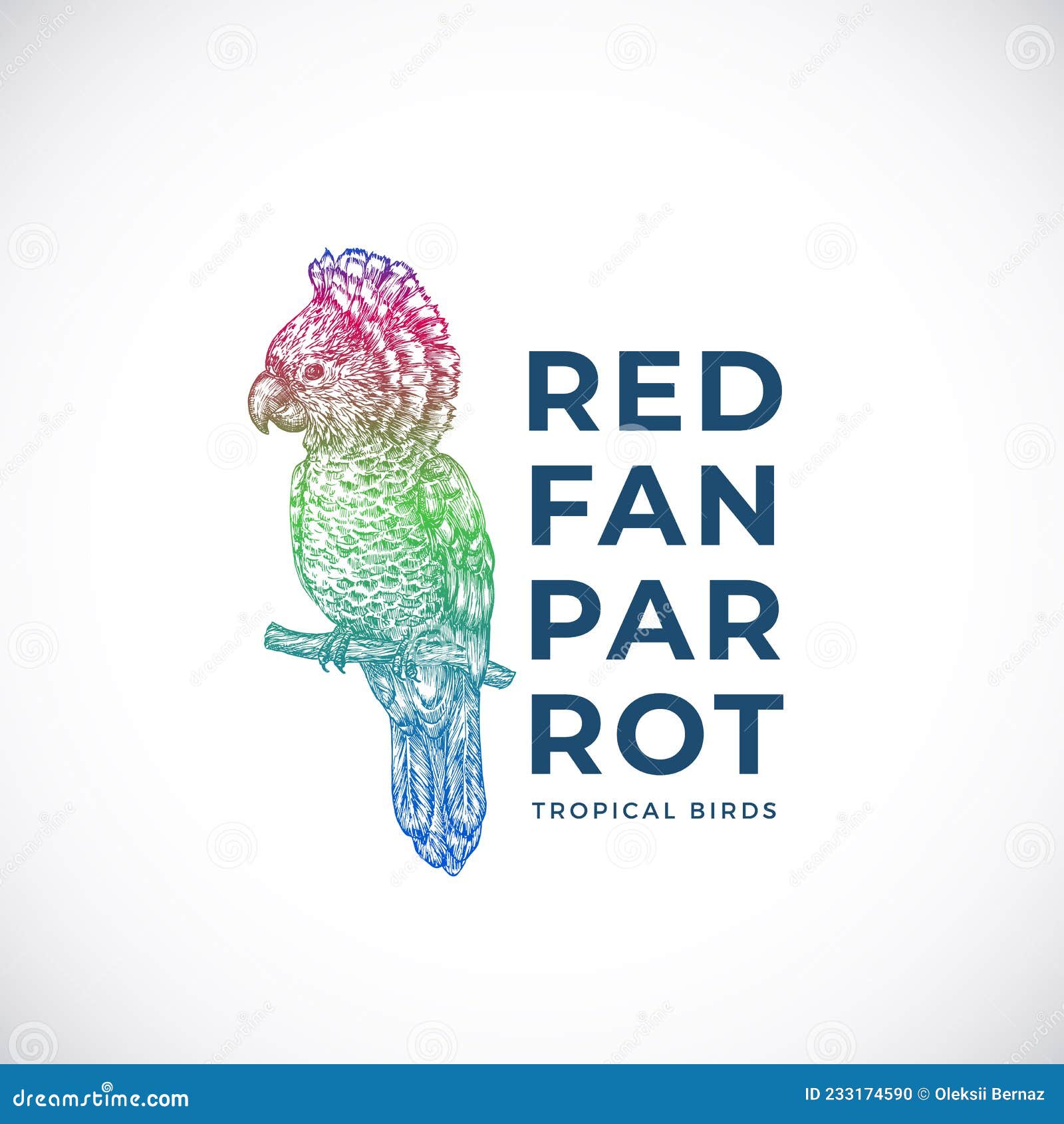 sketch style abstract  sign,  or logo template. hand drawn red fan parrot silhouette. premium quality exotic