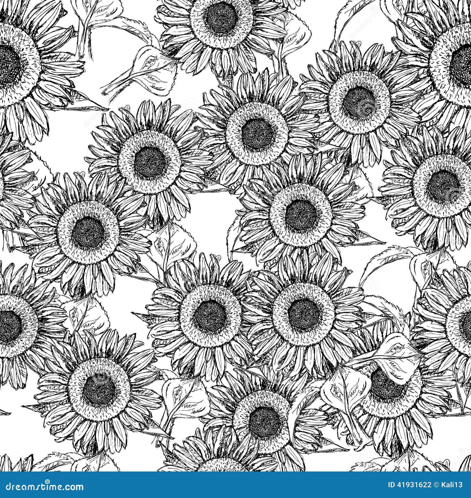 Download Sketch Sunflower, Vector Vintage Seamless Pattern Stock Vector - Illustration of growth, blossom ...