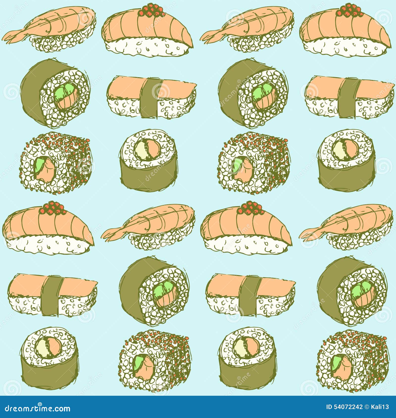 Sketch Sushi Rolls In Vintage Style Stock Vector - Illustration of