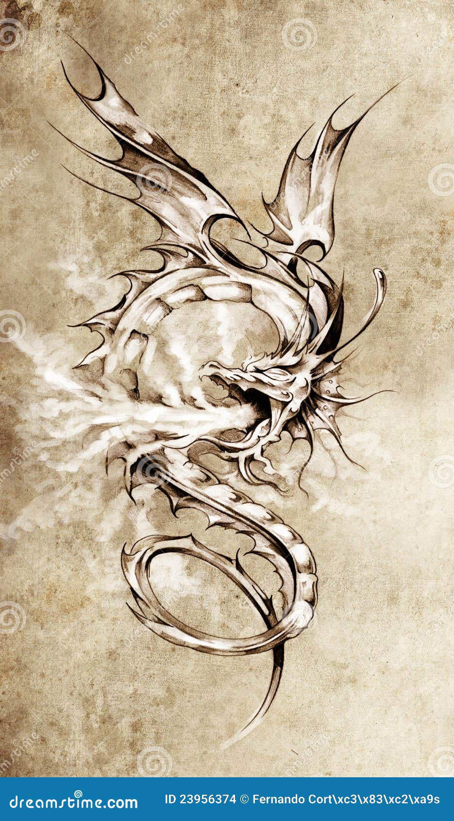 Sketch Of Tattoo Art, Stylish Dragon Illustration Stock Images - Image