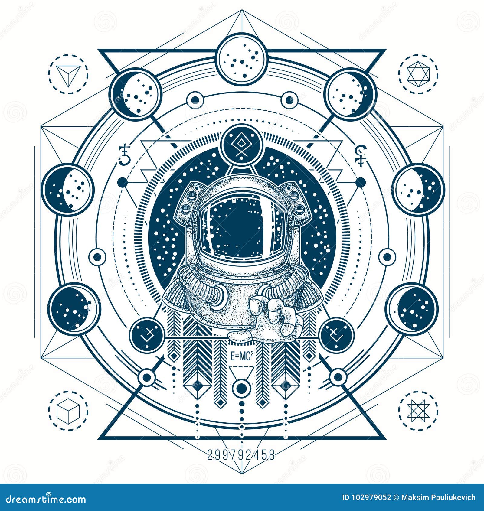 Sketch of a Tattoo with Astronaut in a Space Suit and Moon Phases Stock  Illustration - Illustration of adventure, ornament: 102979052