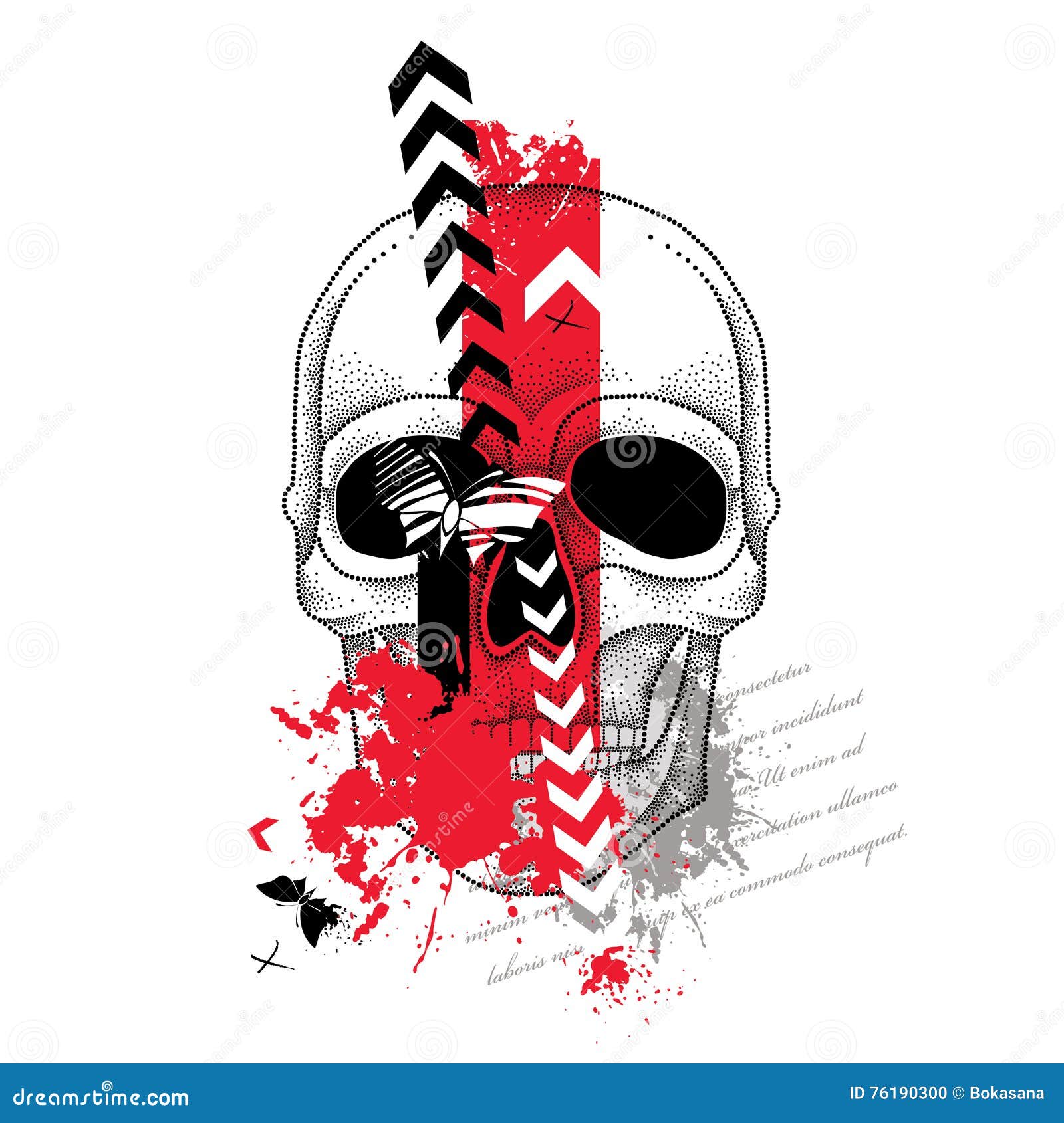 Vector Illustration With Dotted Skull Abstract Lines Butterflies And  Blots In Red And Black Isolated On White Sketch For Tattoo In Trendy Trash  Polka And Dotwork Style Creative Design For Tattoo Royalty
