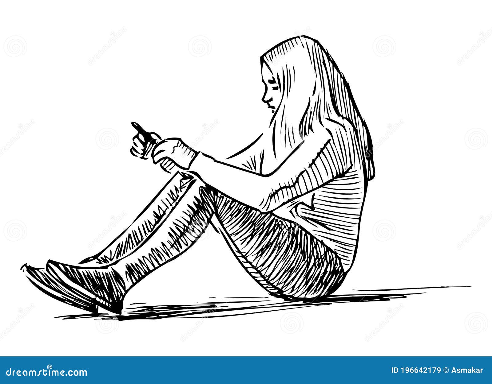 Teenage Girl Draws Sketchbook While Sitting Stock Photo 2049879344