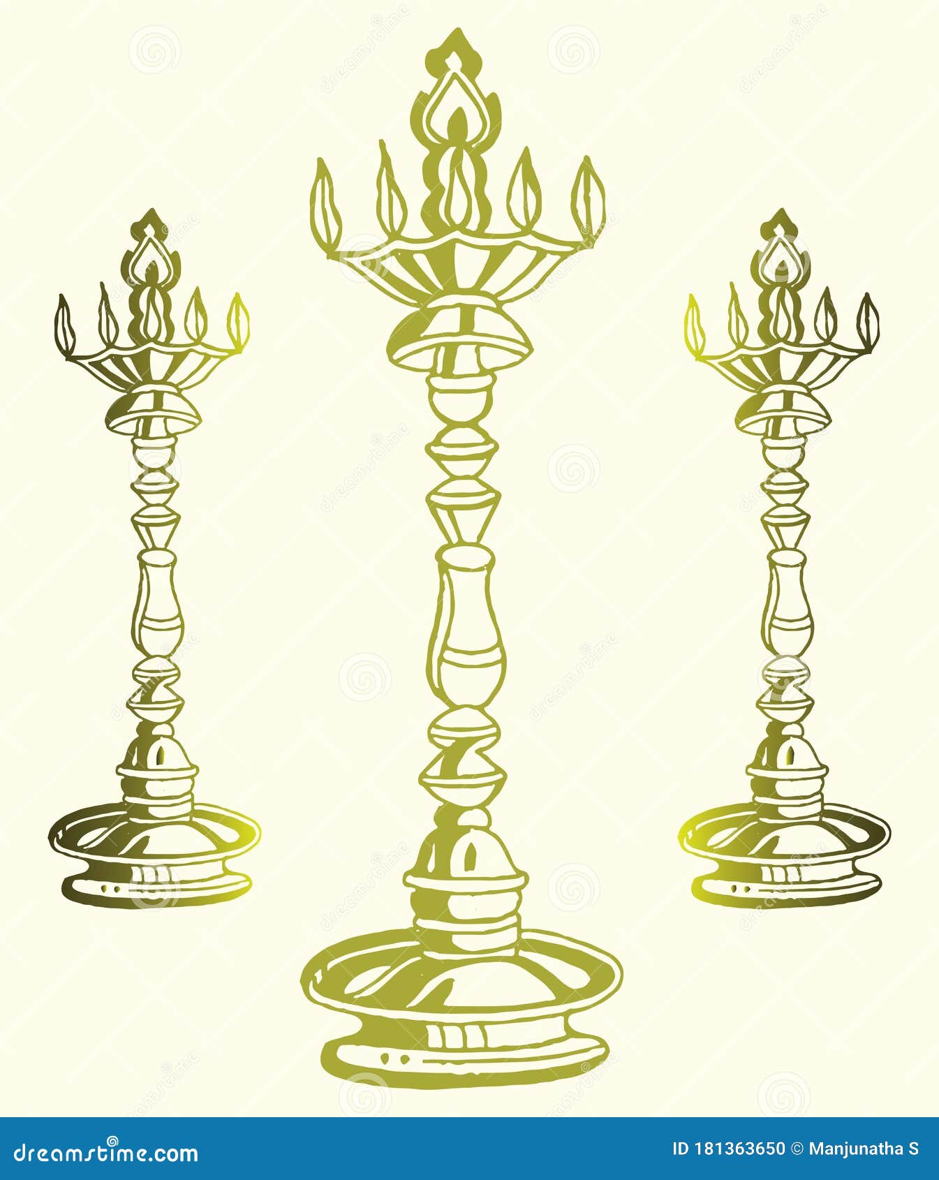 Sketch Of Traditional Metal Oil Lamp Vector Outline Illustration Stock
