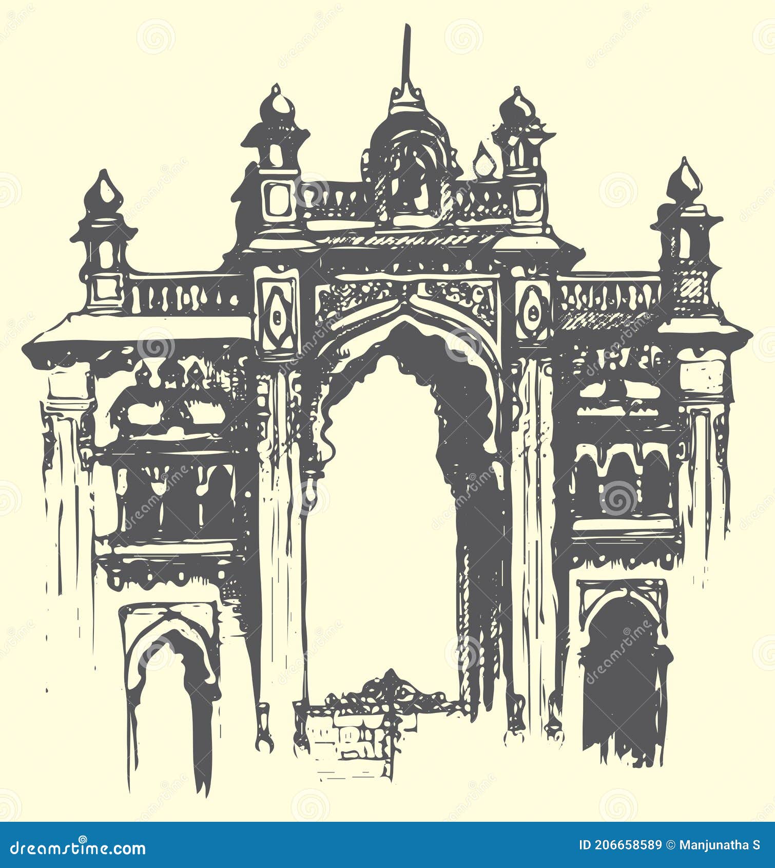 Sketch of Very Famous Mysore Palace Outline Editable Illustration Stock
