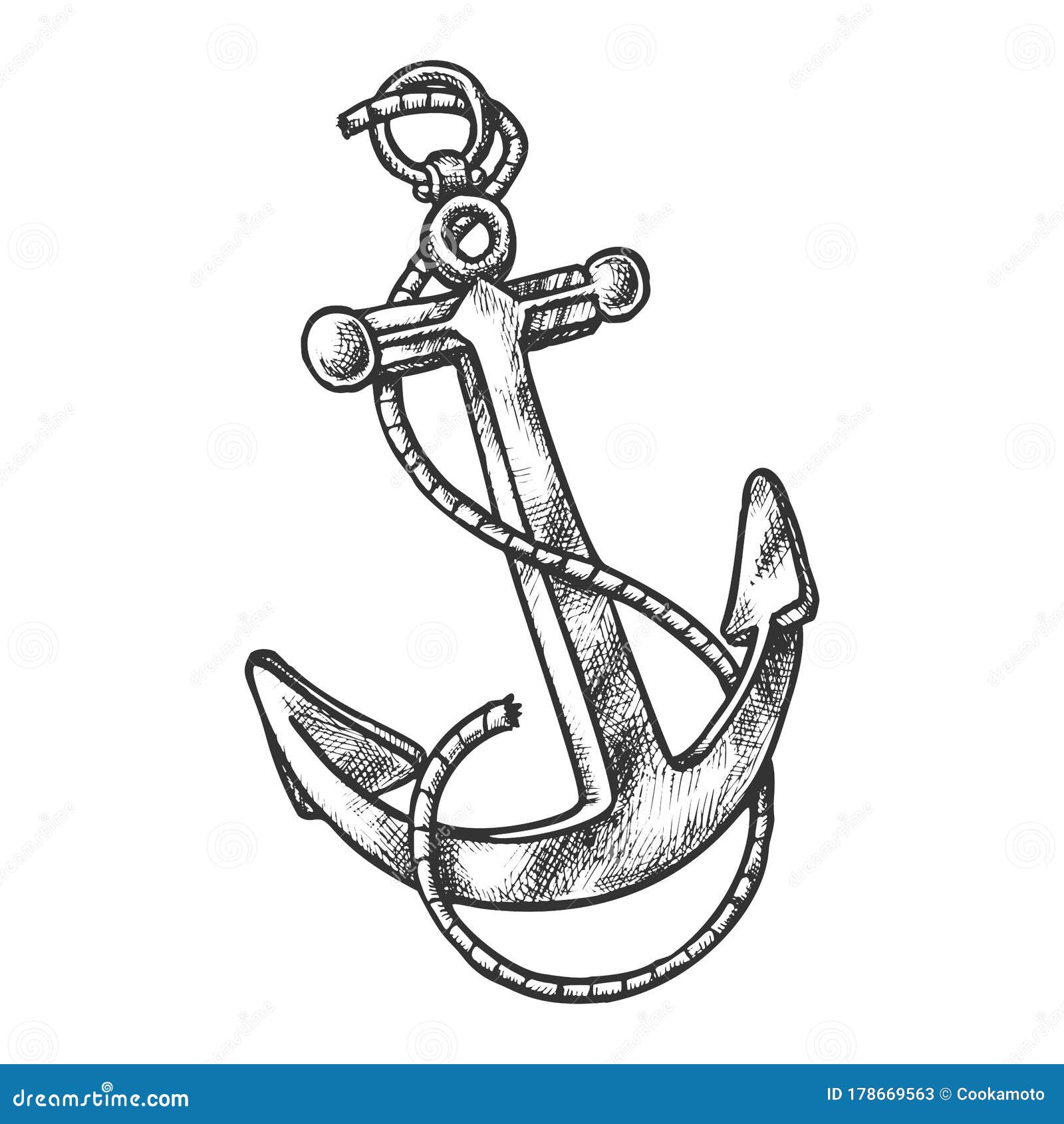 Sketch Of Vintage Anchor With Rope. Anchorage Stock Vector ...