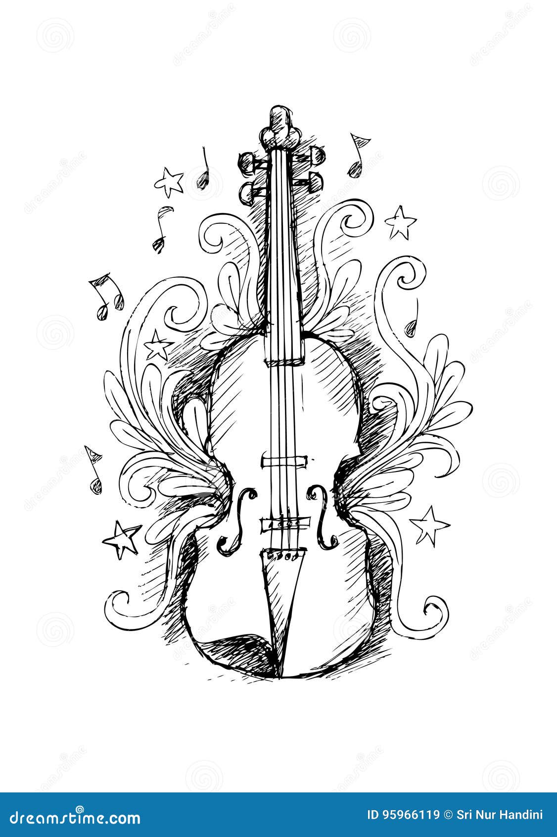 Sketch of Violin stock illustration. Illustration of floral 95966119