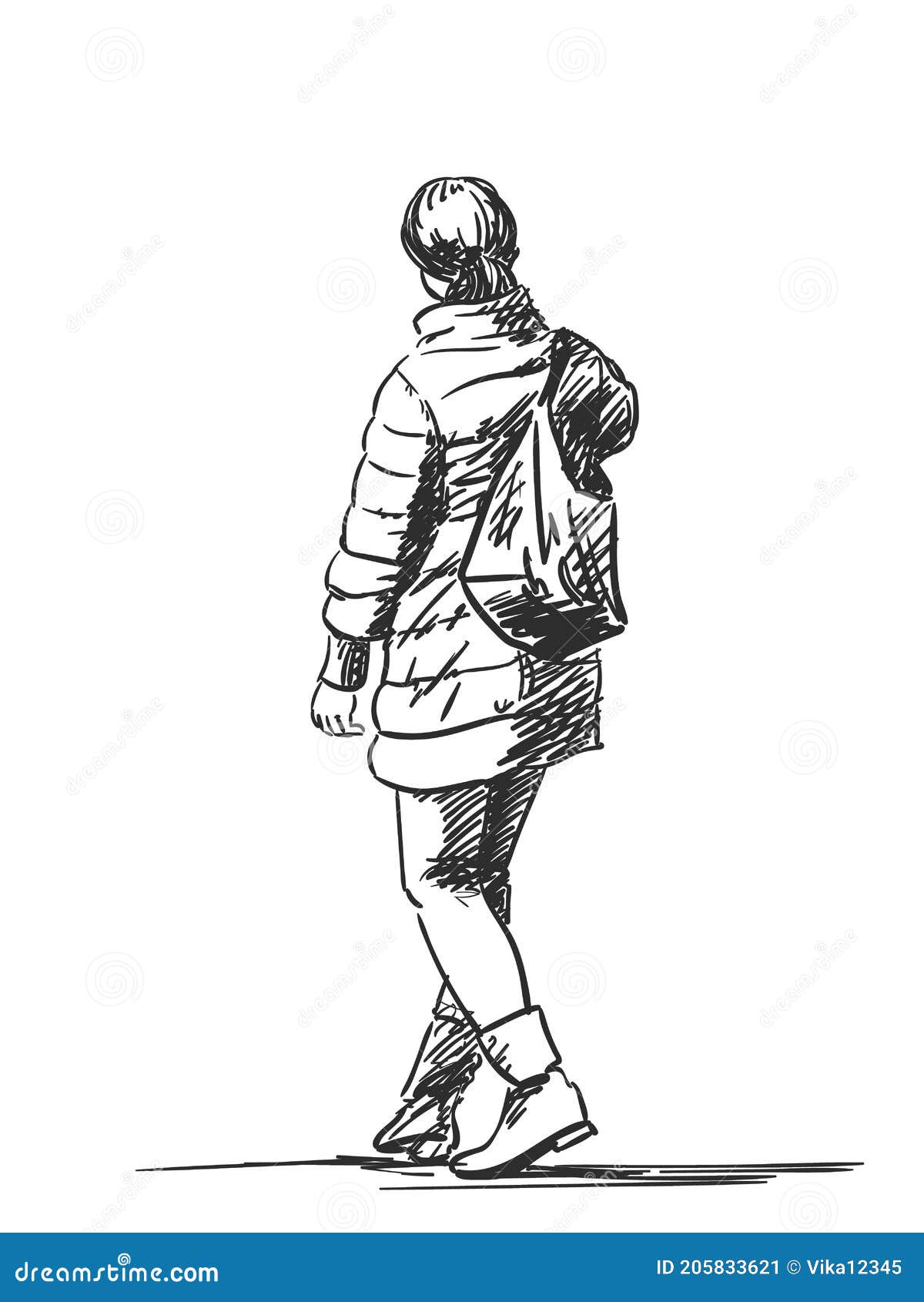 Sketch of Walking Woman Wearing Down Jacket, Hand Drawn Stock Vector ...