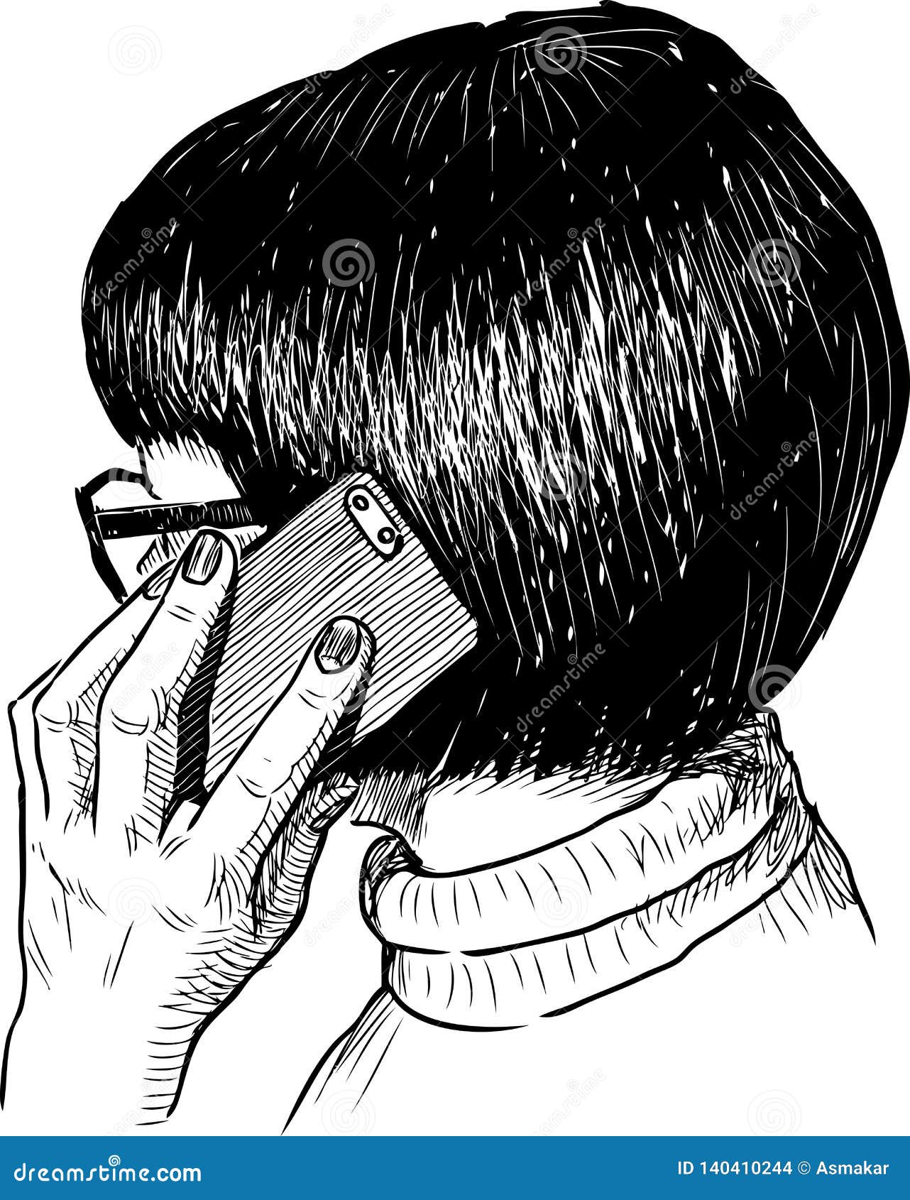 Sketch of a Woman Talking on a Cell Phone Stock Vector Illustration