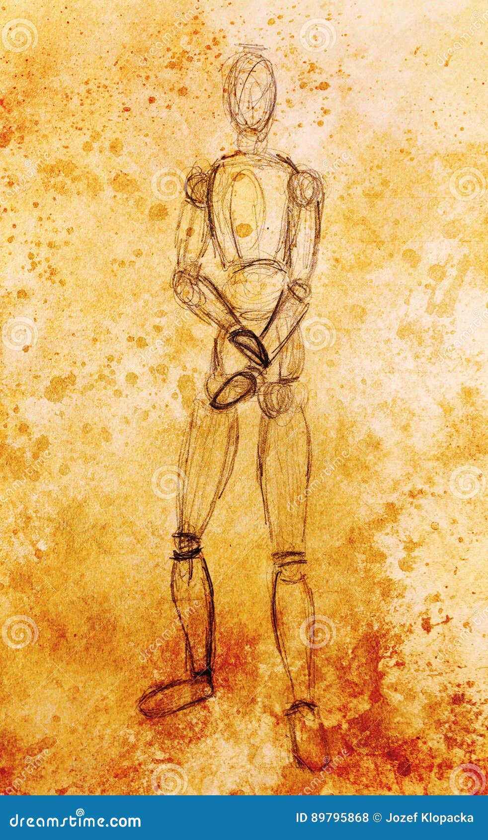 Sketch of Wooden Posable Drawing Figure for Artists on Abstract