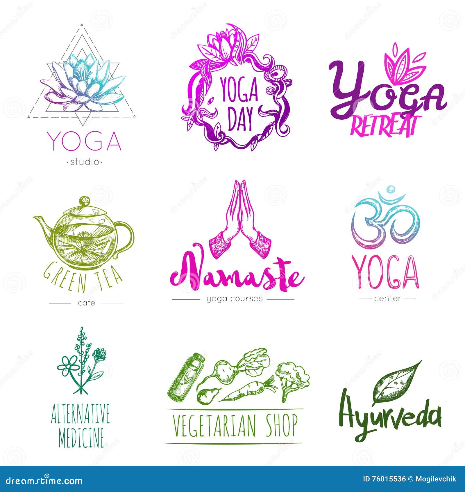 Sketch Yoga Logo Set stock vector. Illustration of concept - 76015536