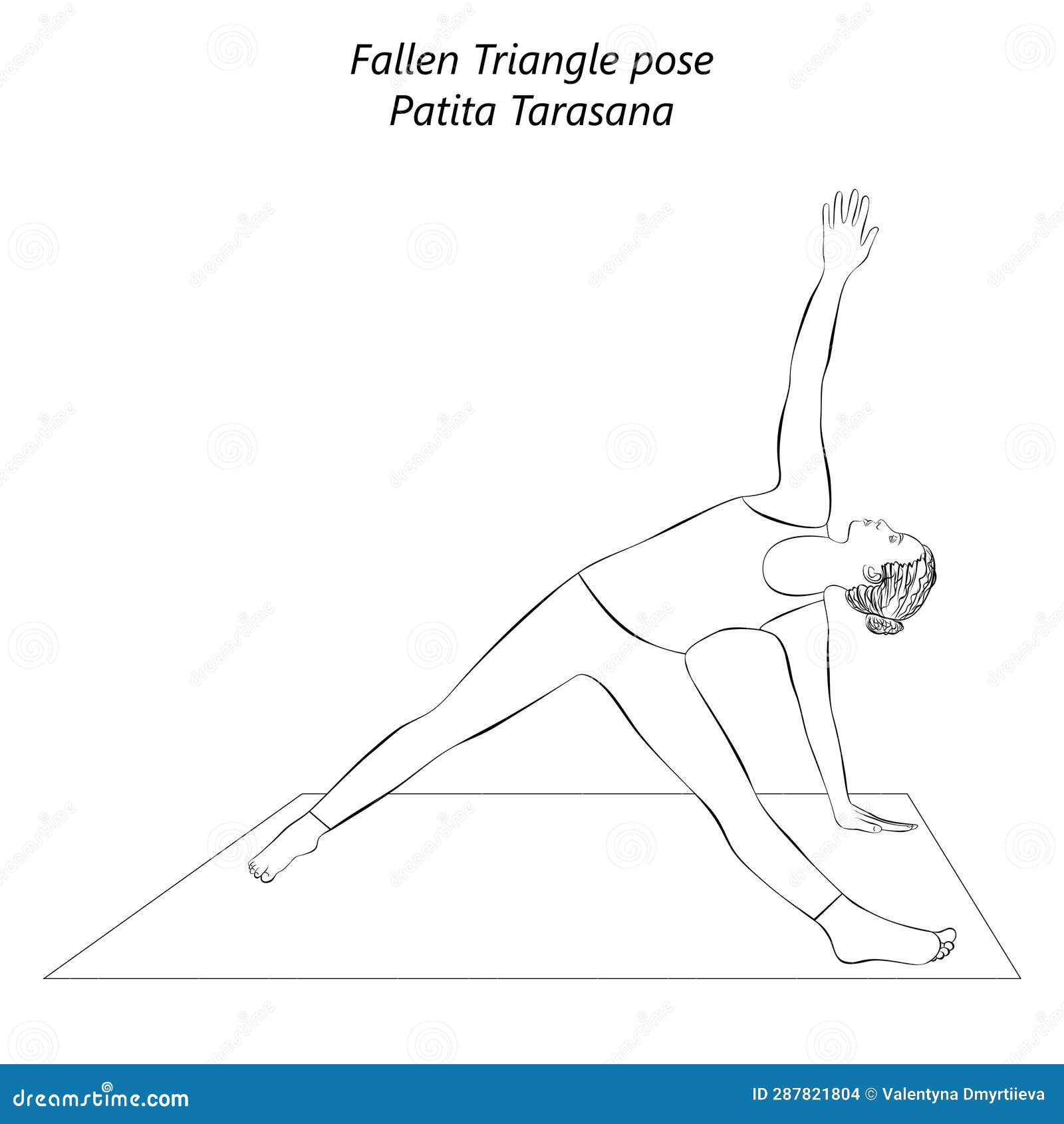 sketch young woman practicing yoga doing fallen triangle pose fallen star pose patita tarasana arm leg support backbend 287821804