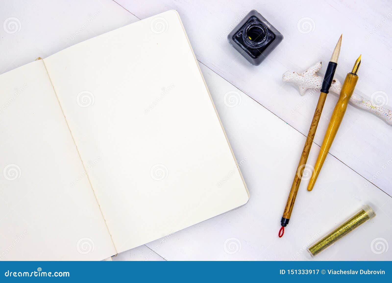 Sketchbook Blank Page. Notebook Top View Photo on White Background