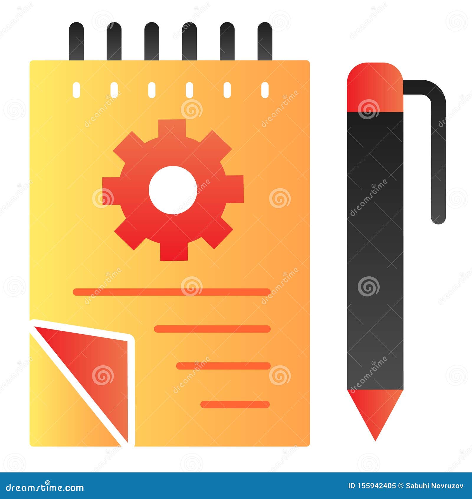 Sketchbook with Gear Flat Icon. Notebook with Pencil Color Icons in ...