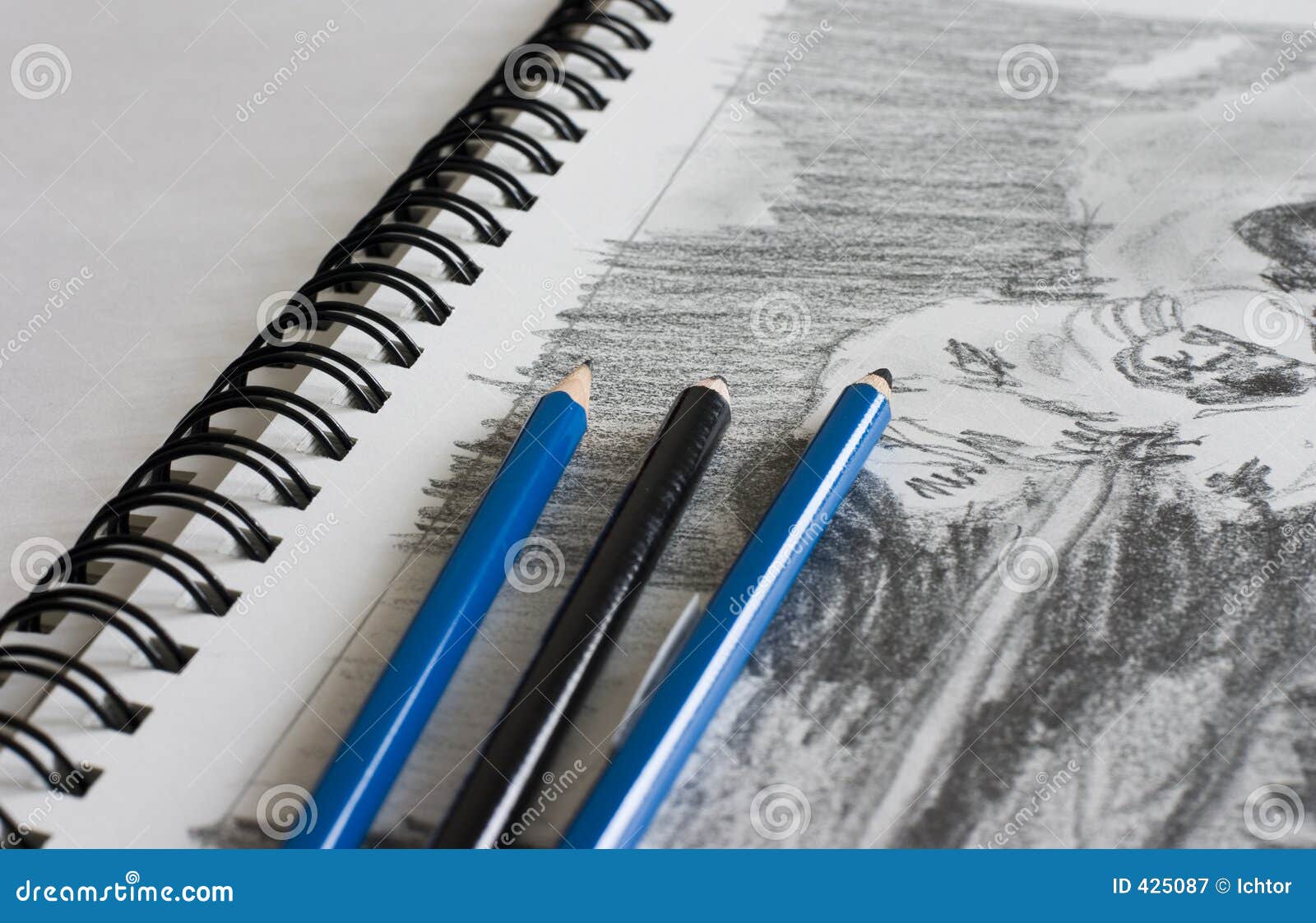Sketchbook with Sketch and Pen Stock Image Image of graphic, blue 425087