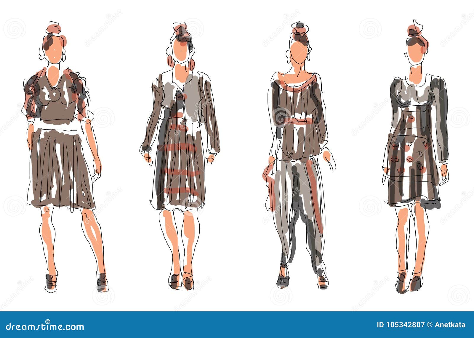 Sketched Fashion Women Models Stock Vector - Illustration of mannequin ...