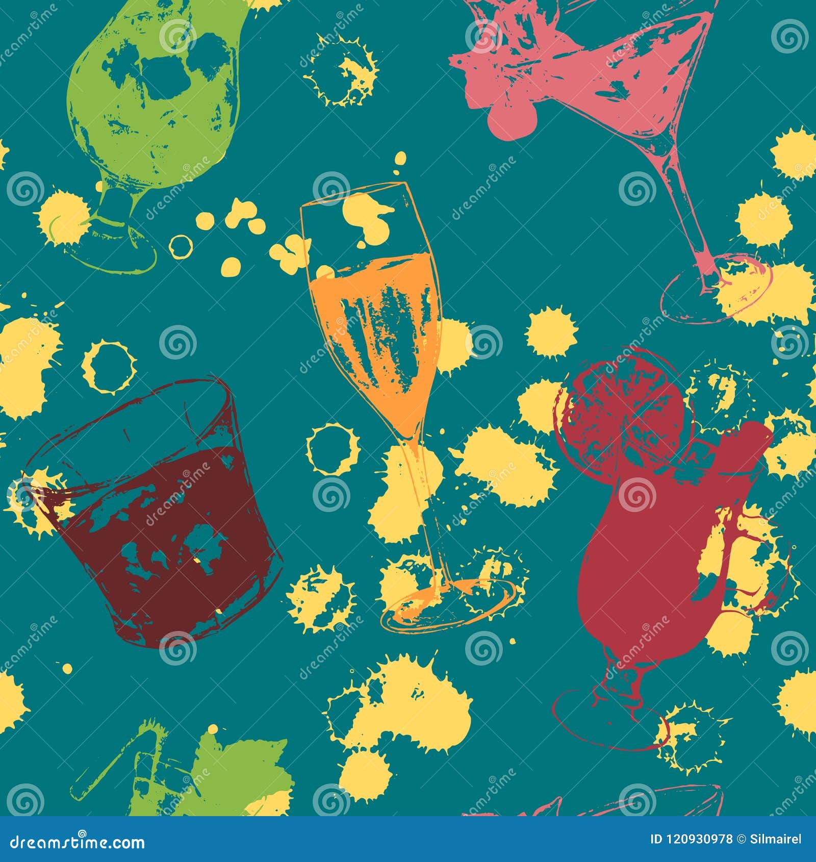 sketched print art exotic drink alcohol cocktail seamless pattern texture background 