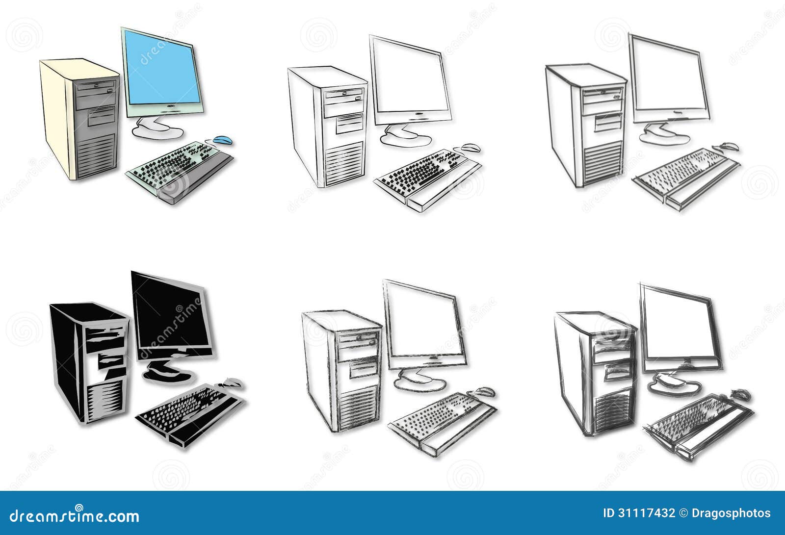 Sketches of Desktop Computers Stock Illustration - Illustration of