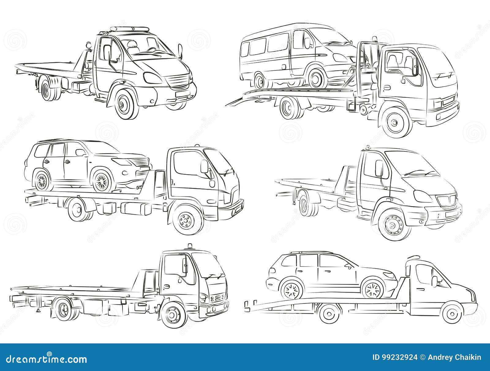 Sketches of tow trucks. stock vector. Illustration of sketch - 99232924