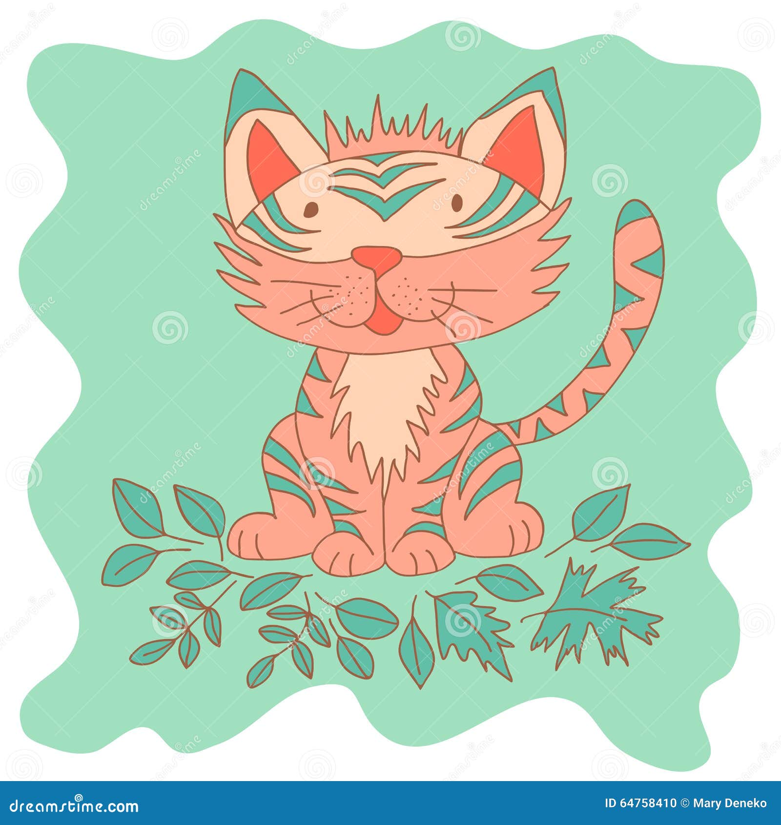 Sketchy Little Pink Tiger Cub Smiling and Playing in Fall Leaves Stock  Vector - Illustration of humor, sitting: 64758410