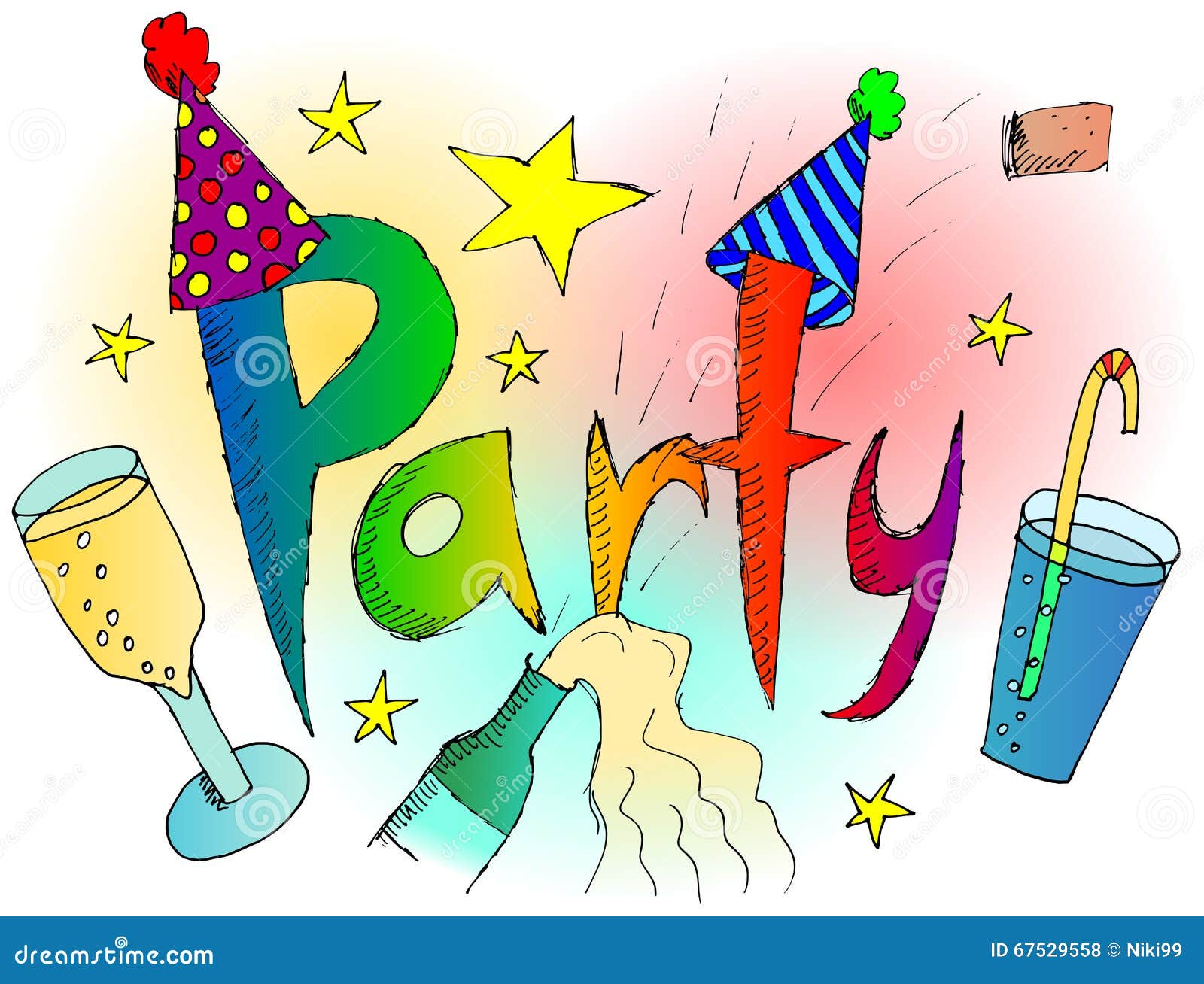 Sketchy Party Graffiti Title Rainbow Stock Illustration Illustration Of Champagne Celebrate 67529558