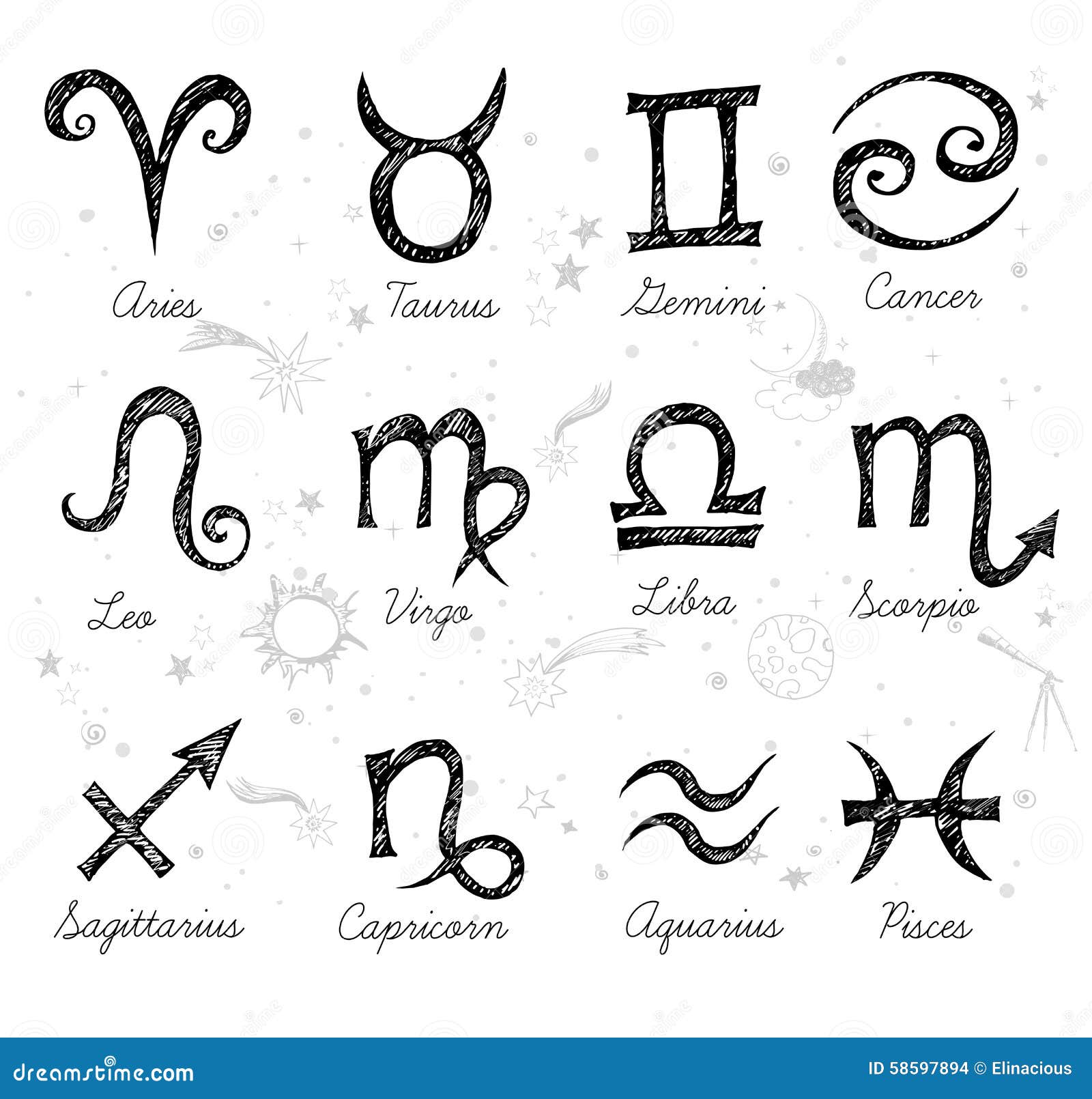 Sketchy zodiac symbols stock illustration. Illustration of isolated ...