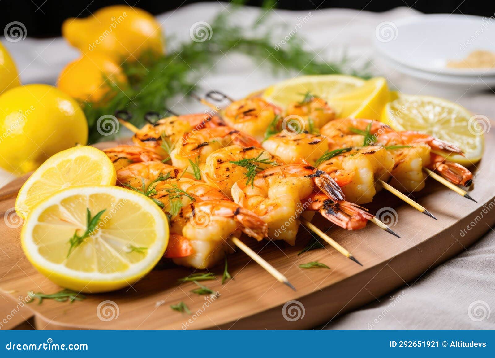 Skewer Set with Grilled Shrimp and Lemons Stock Image Image of skewer