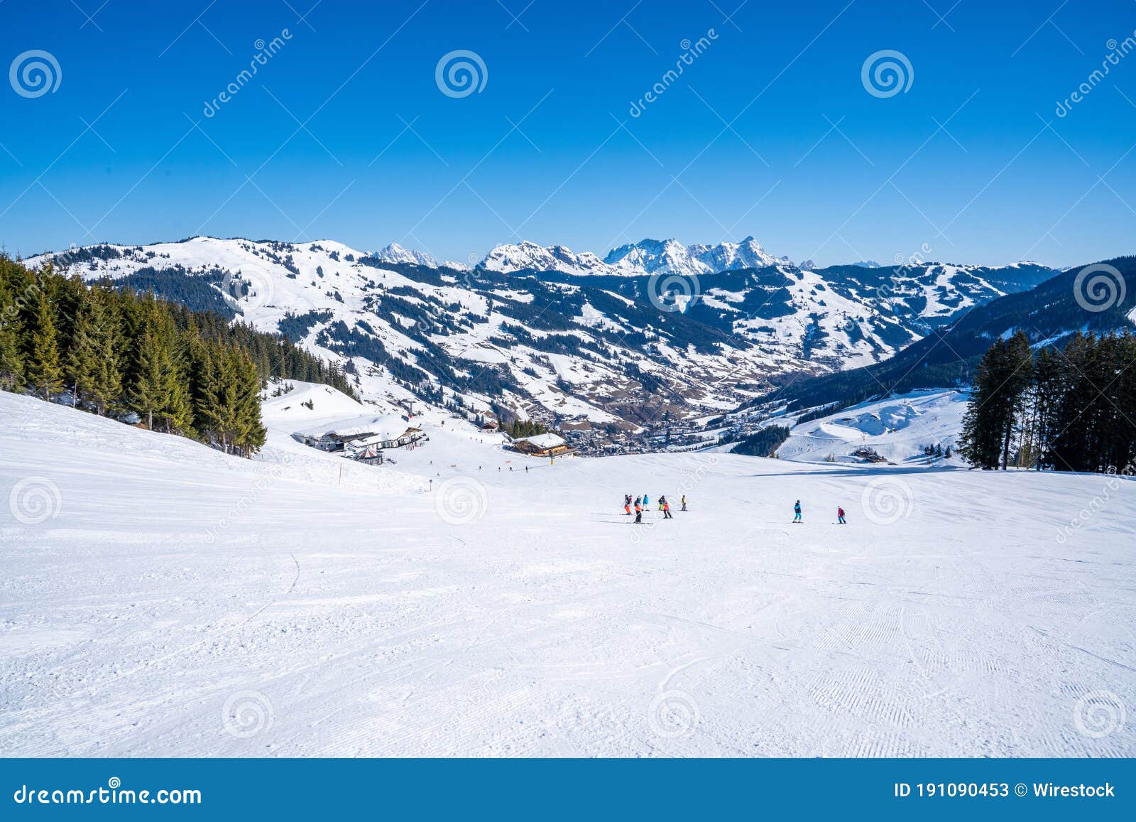 ski area on a slope of one of the mountains in saalbach-hinterglemm, austria