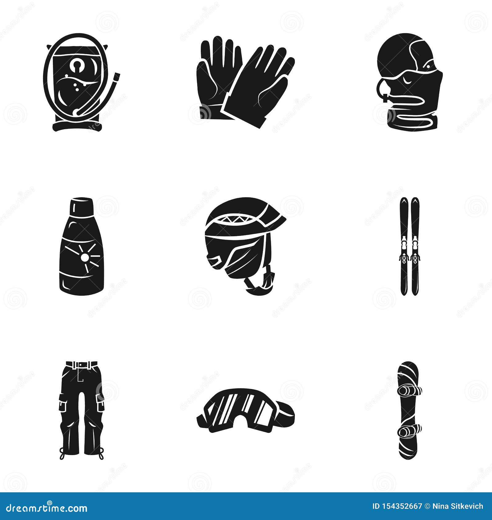 Ski Equipment Icon Set, Simple Style Stock Vector Illustration of accessories, element 154352667