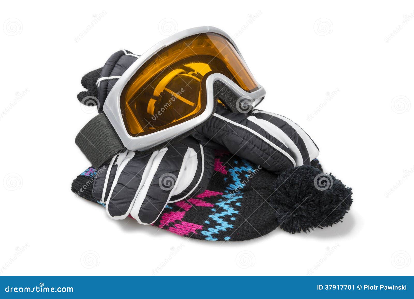 Ski Gloves, Cap and Goggles Stock Image Image of security, clipping